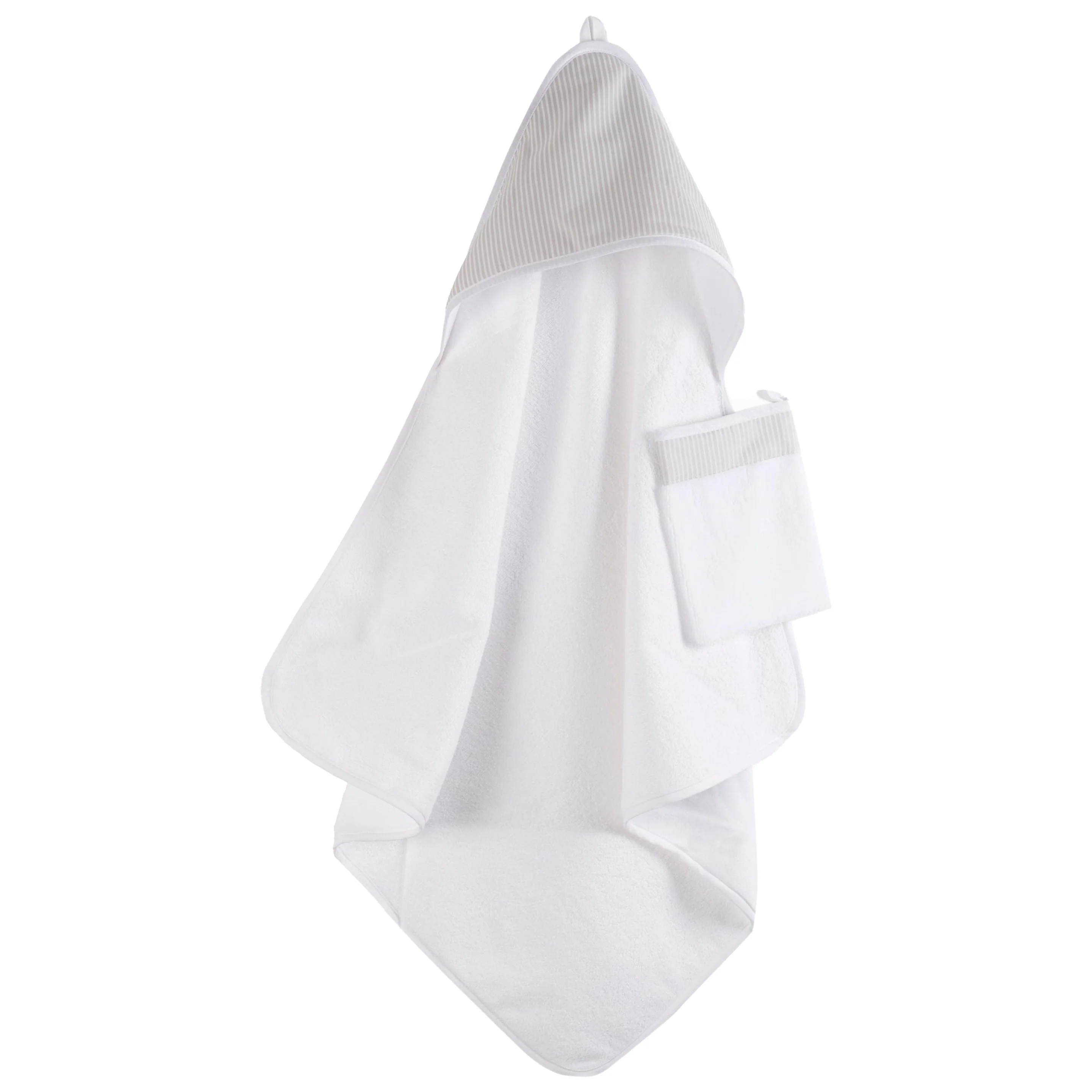 Accappatoio da Neonato in Spugna di Bambù con Inserto in Piquet Rigato - Sona - Image 7