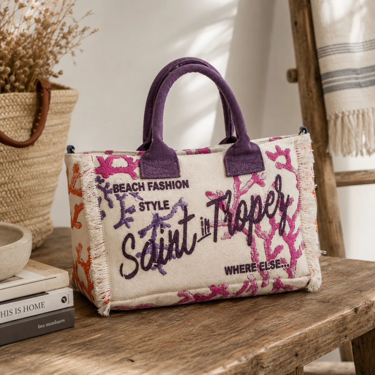 Borsa Mare o Trousse in Puro Cotone Fantasia Coralli - Canoubier