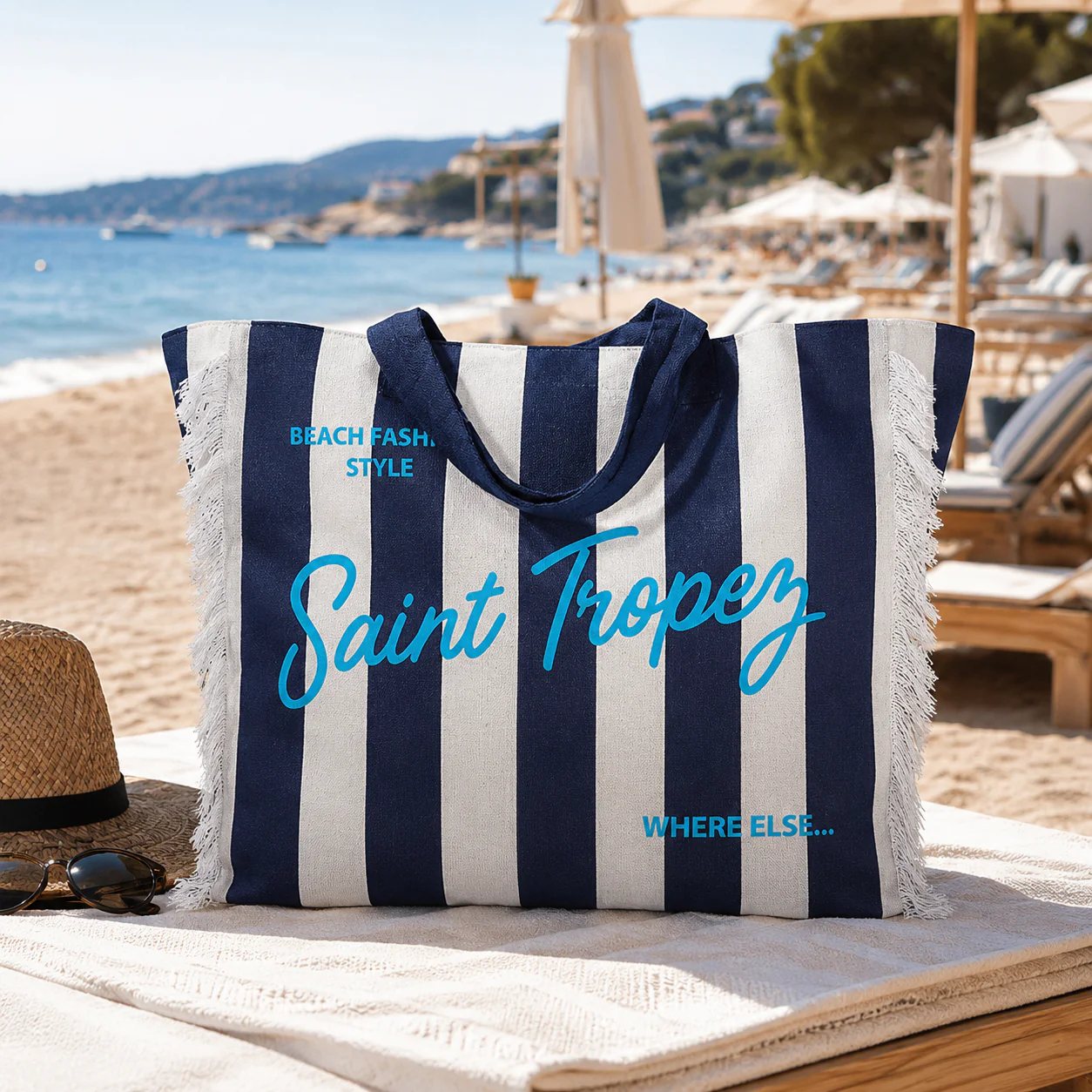 Borsa Mare o Trousse in Puro Cotone Rigata - Rayure