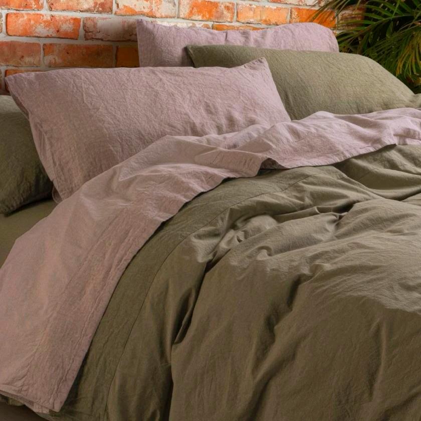 Completo Copripiumino Cotone e Lino StoneWashed No Stiro - Loira - Image 3