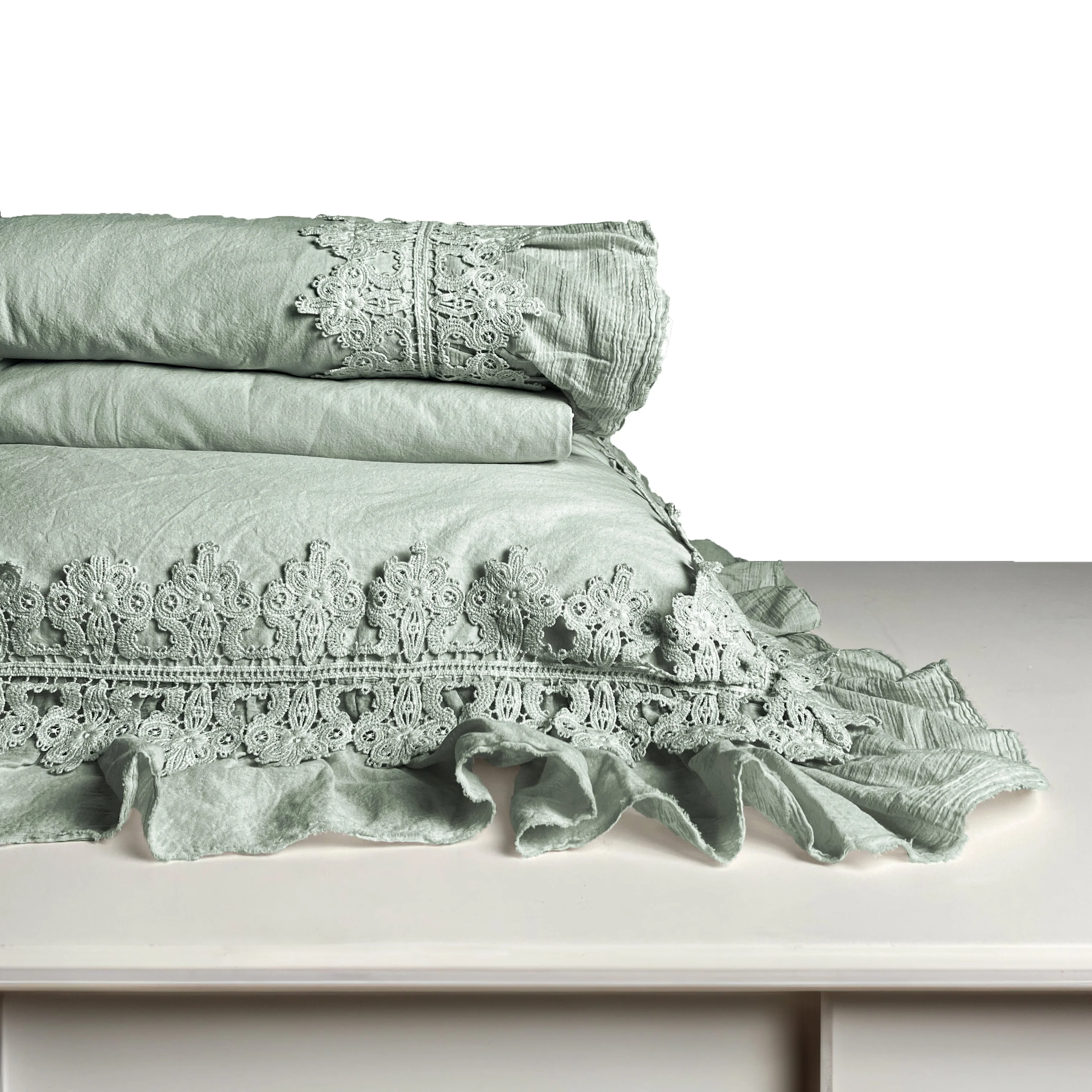 Completo Lenzuola in Cotone Stonewashed con Galetta e Pizzo - Ophelia - Image 10