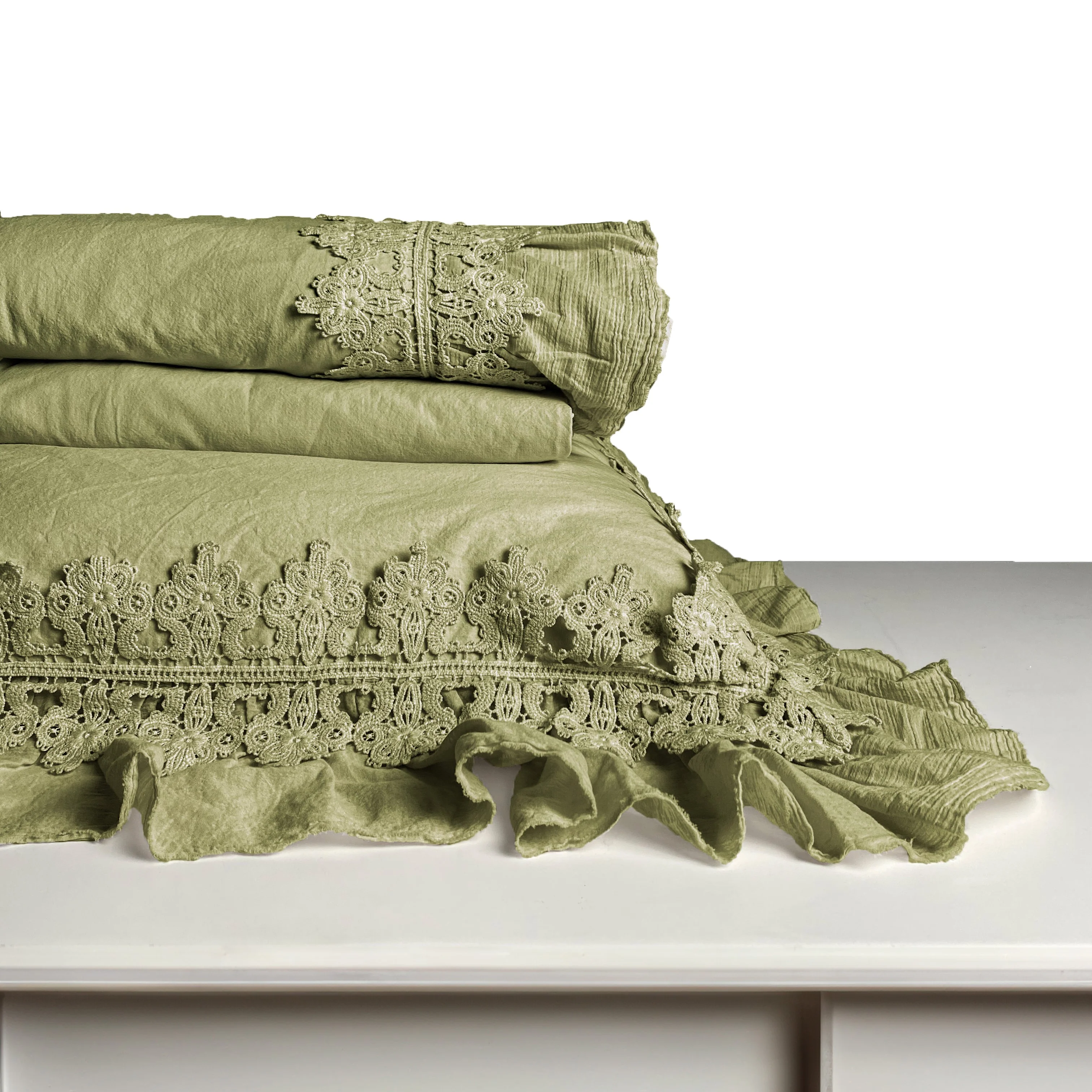 Completo Lenzuola in Cotone Stonewashed con Galetta e Pizzo - Ophelia - Image 11