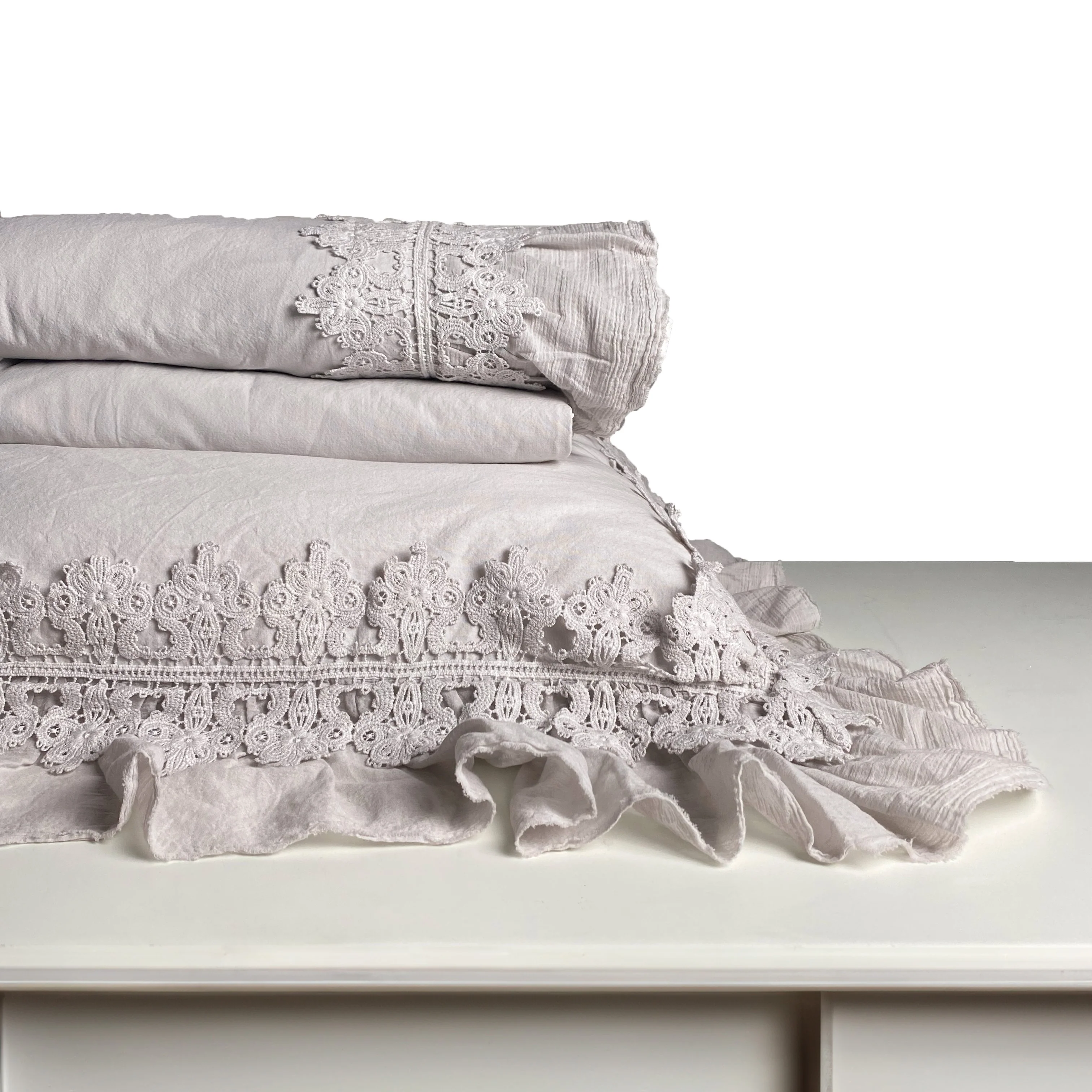 Completo Lenzuola in Cotone Stonewashed con Galetta e Pizzo - Ophelia - Image 12
