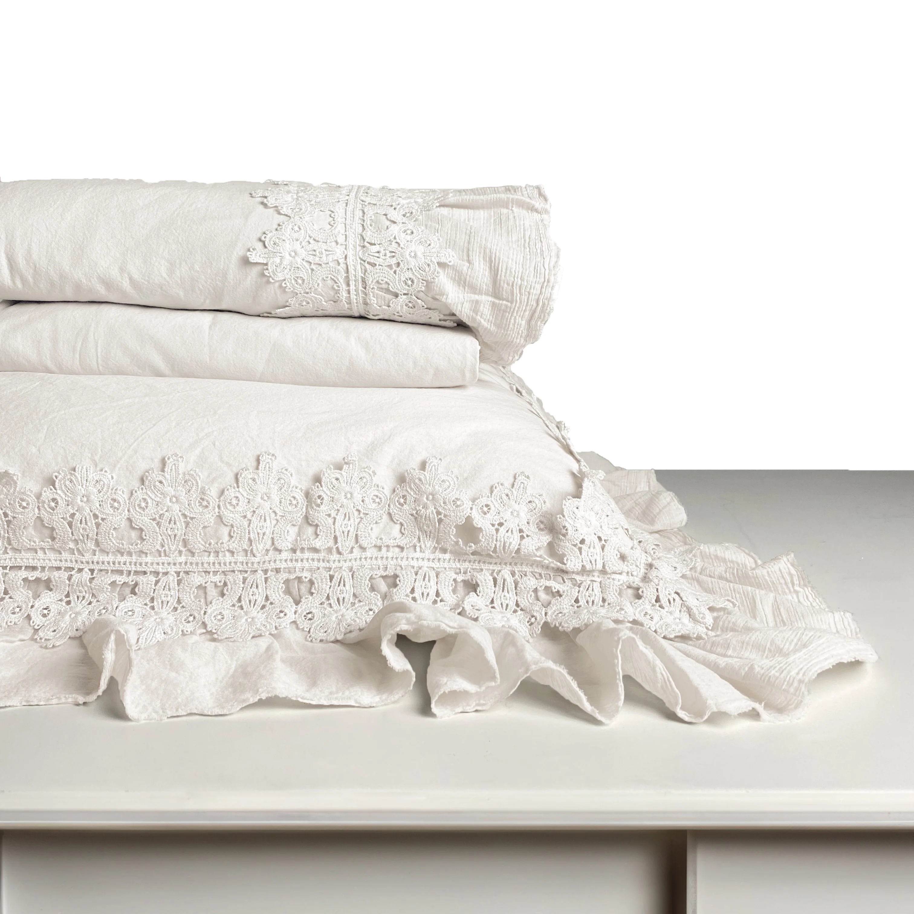 Completo Lenzuola in Cotone Stonewashed con Galetta e Pizzo - Ophelia - Image 13