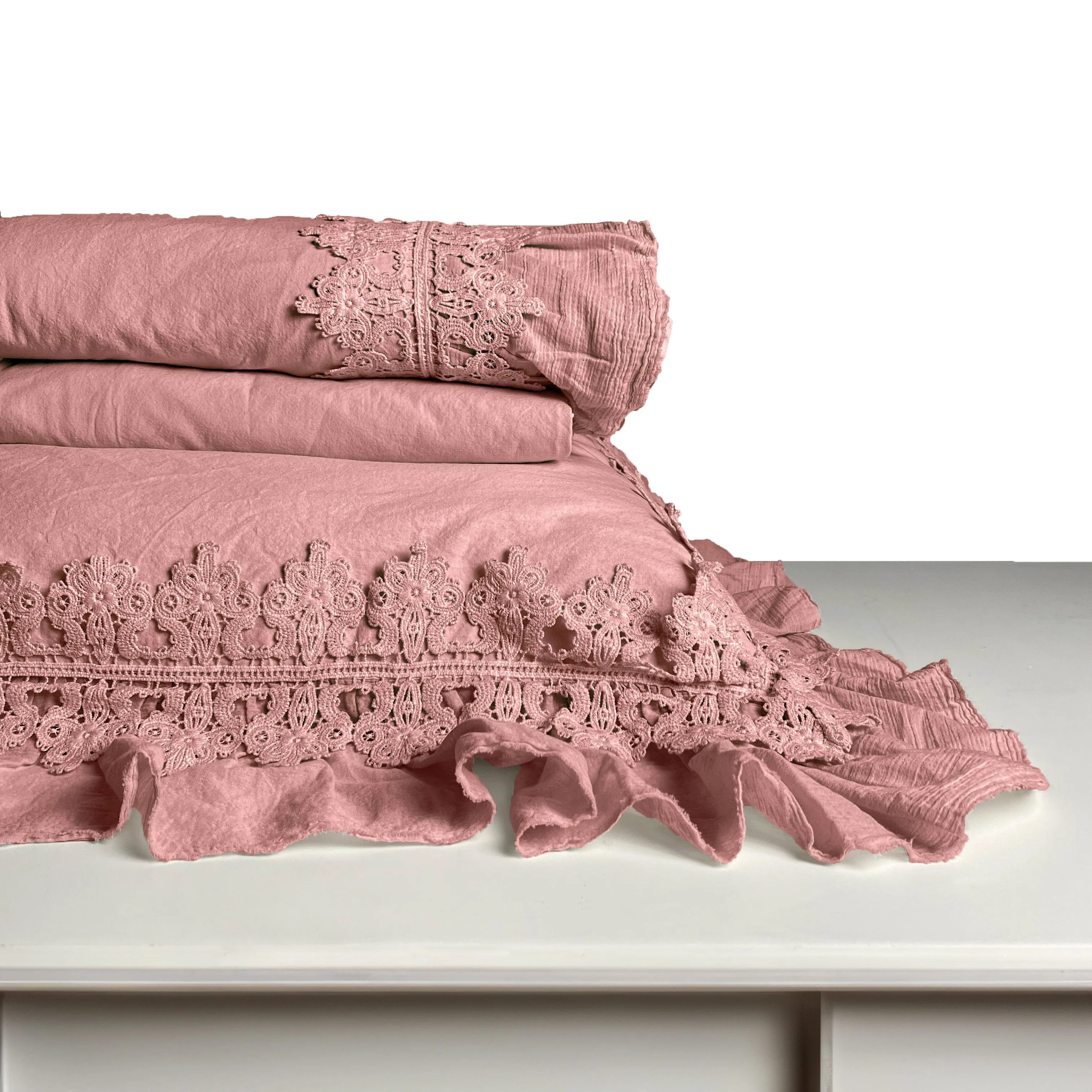 Completo Lenzuola in Cotone Stonewashed con Galetta e Pizzo - Ophelia - Image 15
