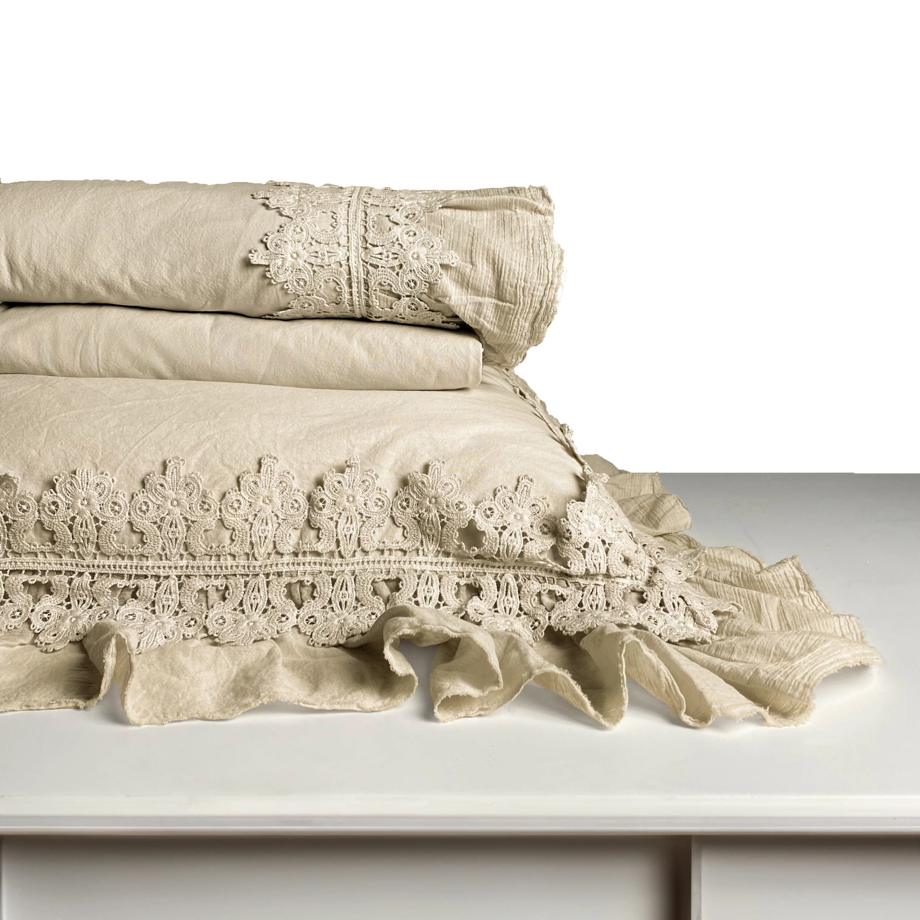 Completo Lenzuola in Cotone Stonewashed con Galetta e Pizzo - Ophelia - Image 16