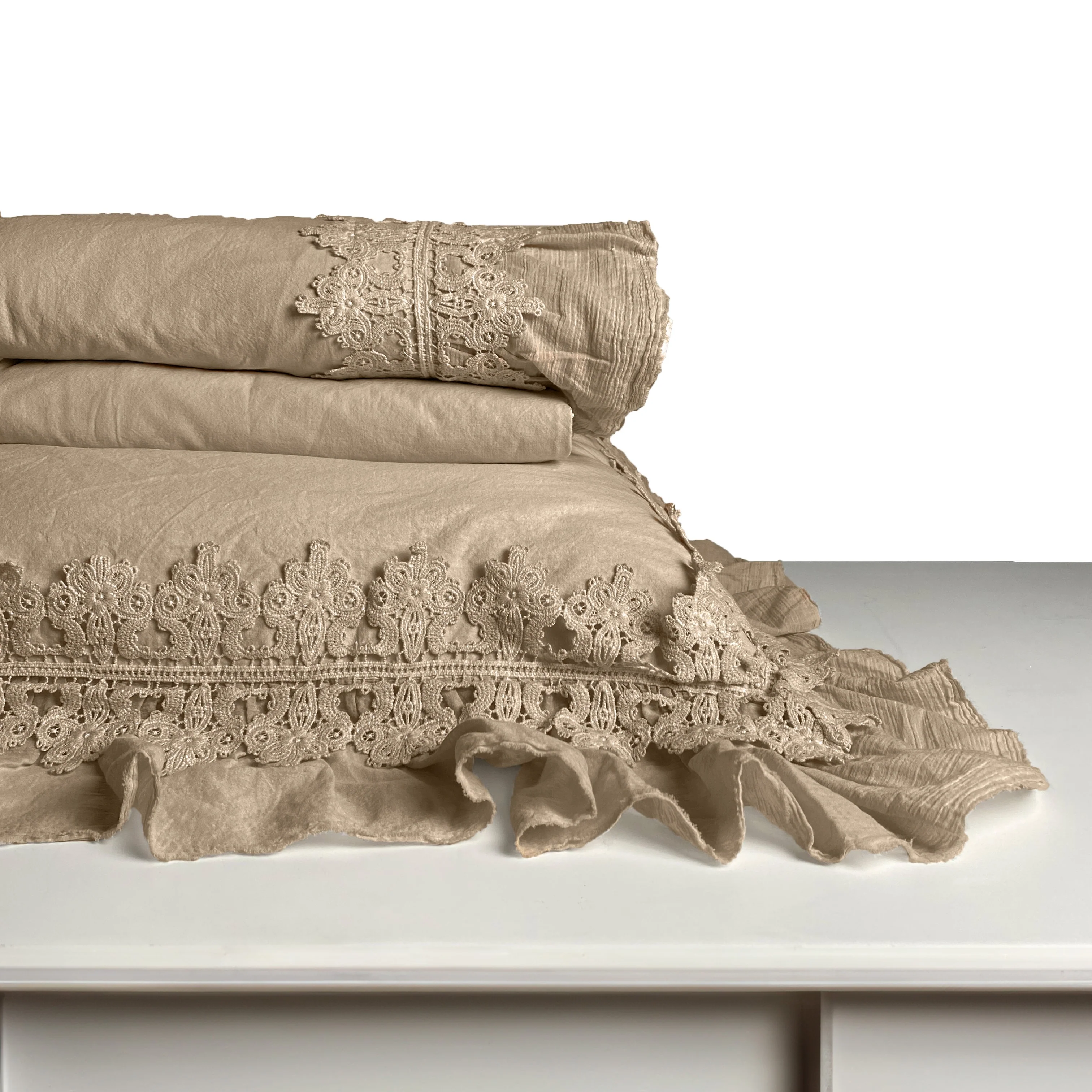 Completo Lenzuola in Cotone Stonewashed con Galetta e Pizzo - Ophelia - Image 17