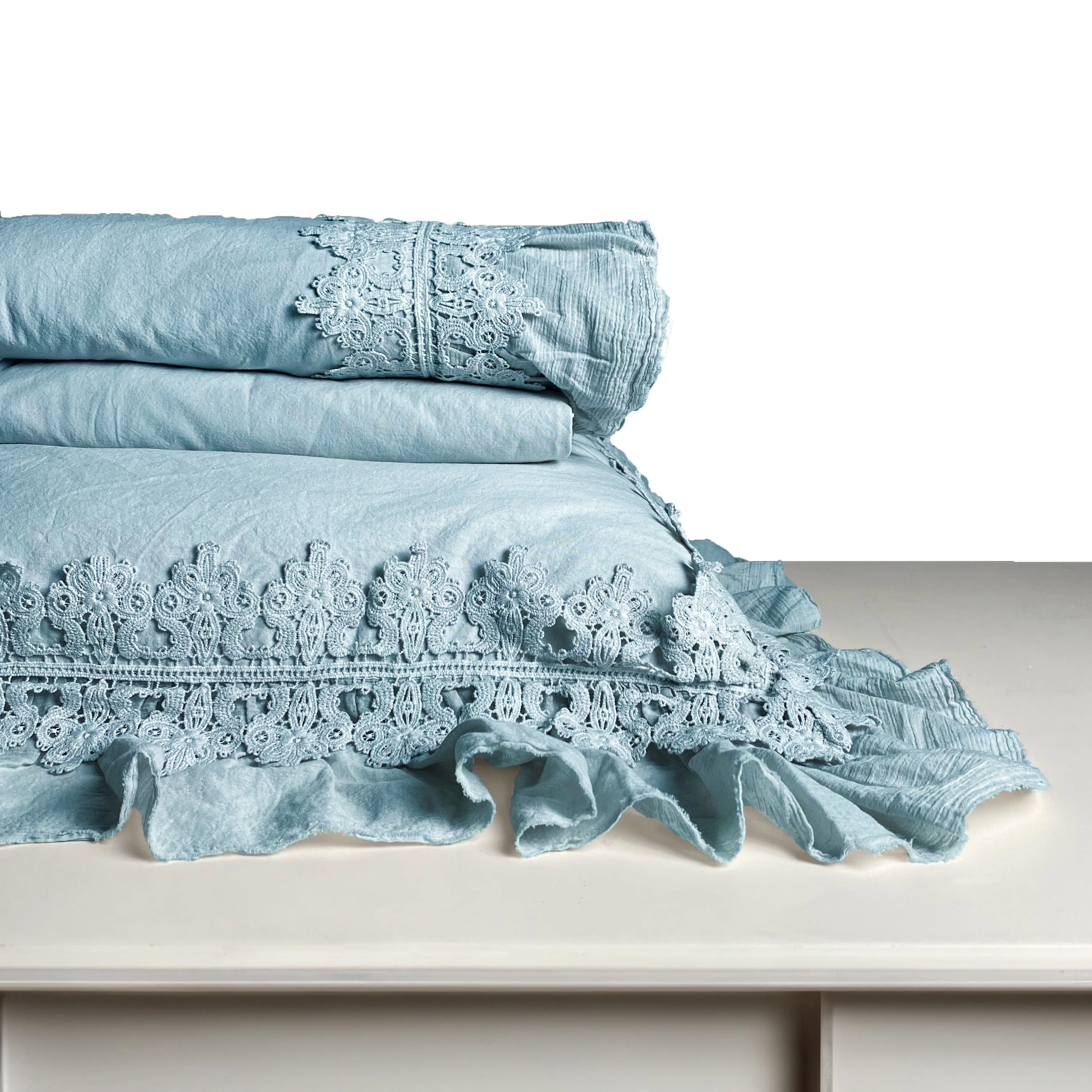 Completo Lenzuola in Cotone Stonewashed con Galetta e Pizzo - Ophelia - Image 18