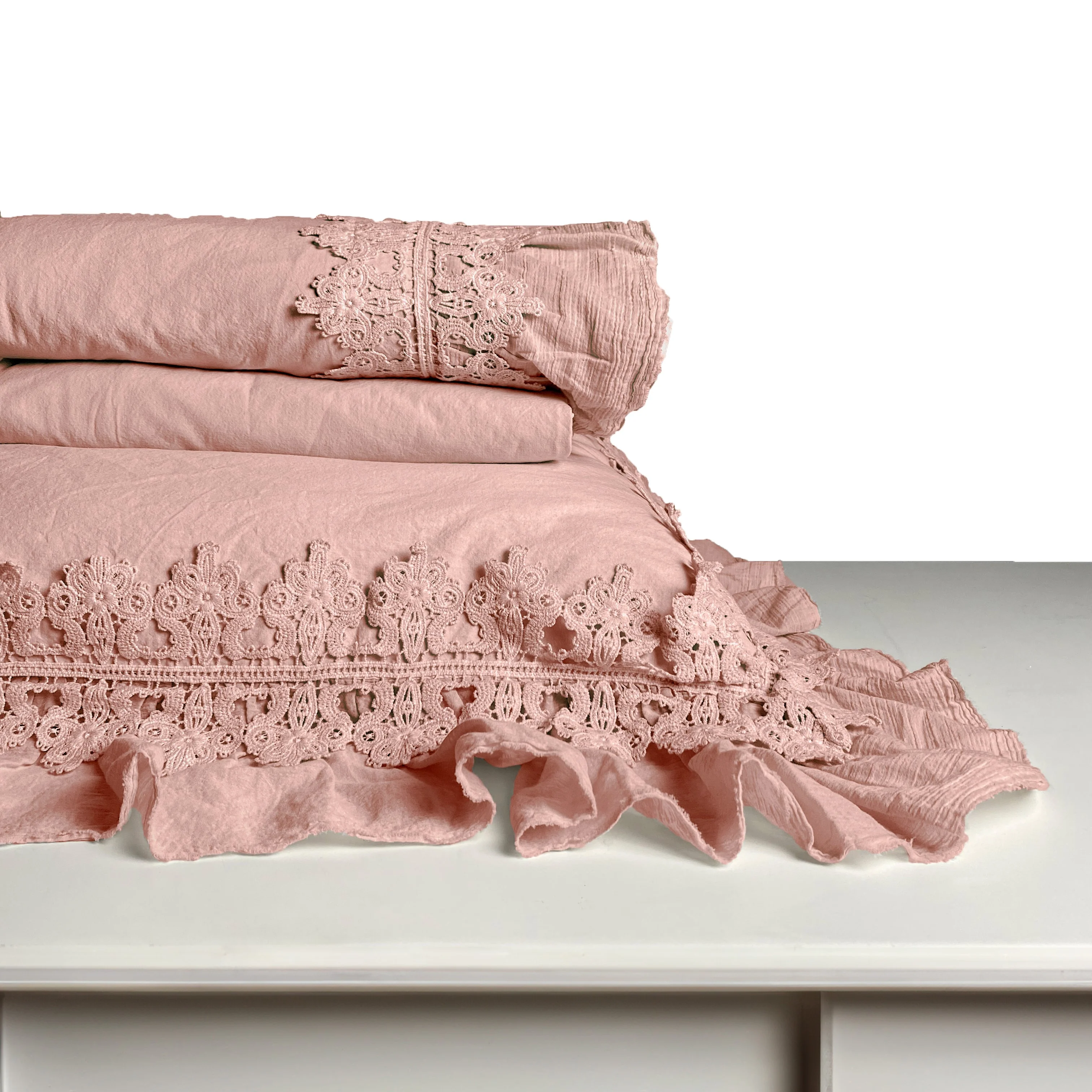 Completo Lenzuola in Cotone Stonewashed con Galetta e Pizzo - Ophelia - Image 4