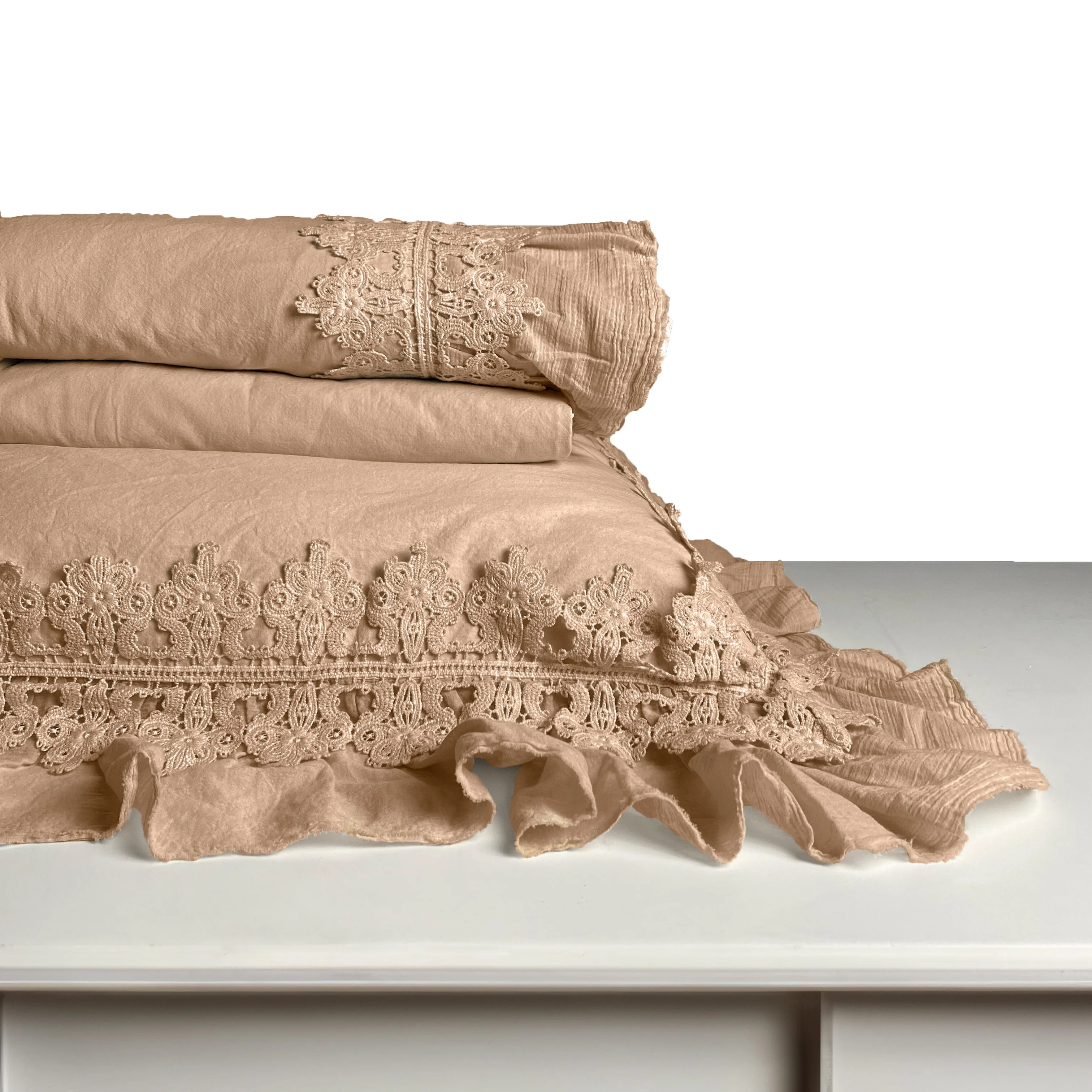 Completo Lenzuola in Cotone Stonewashed con Galetta e Pizzo - Ophelia - Image 5