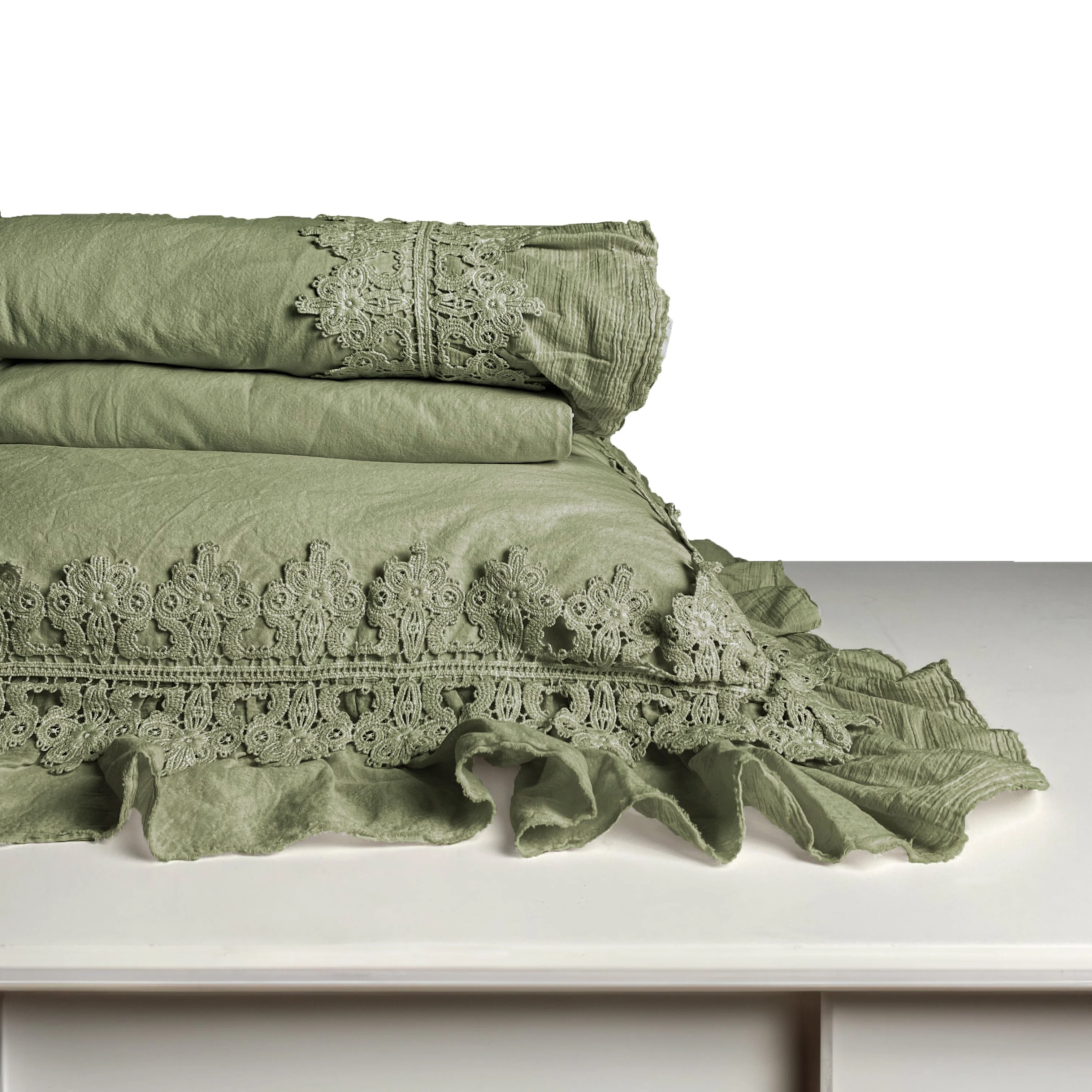 Completo Lenzuola in Cotone Stonewashed con Galetta e Pizzo - Ophelia - Image 6