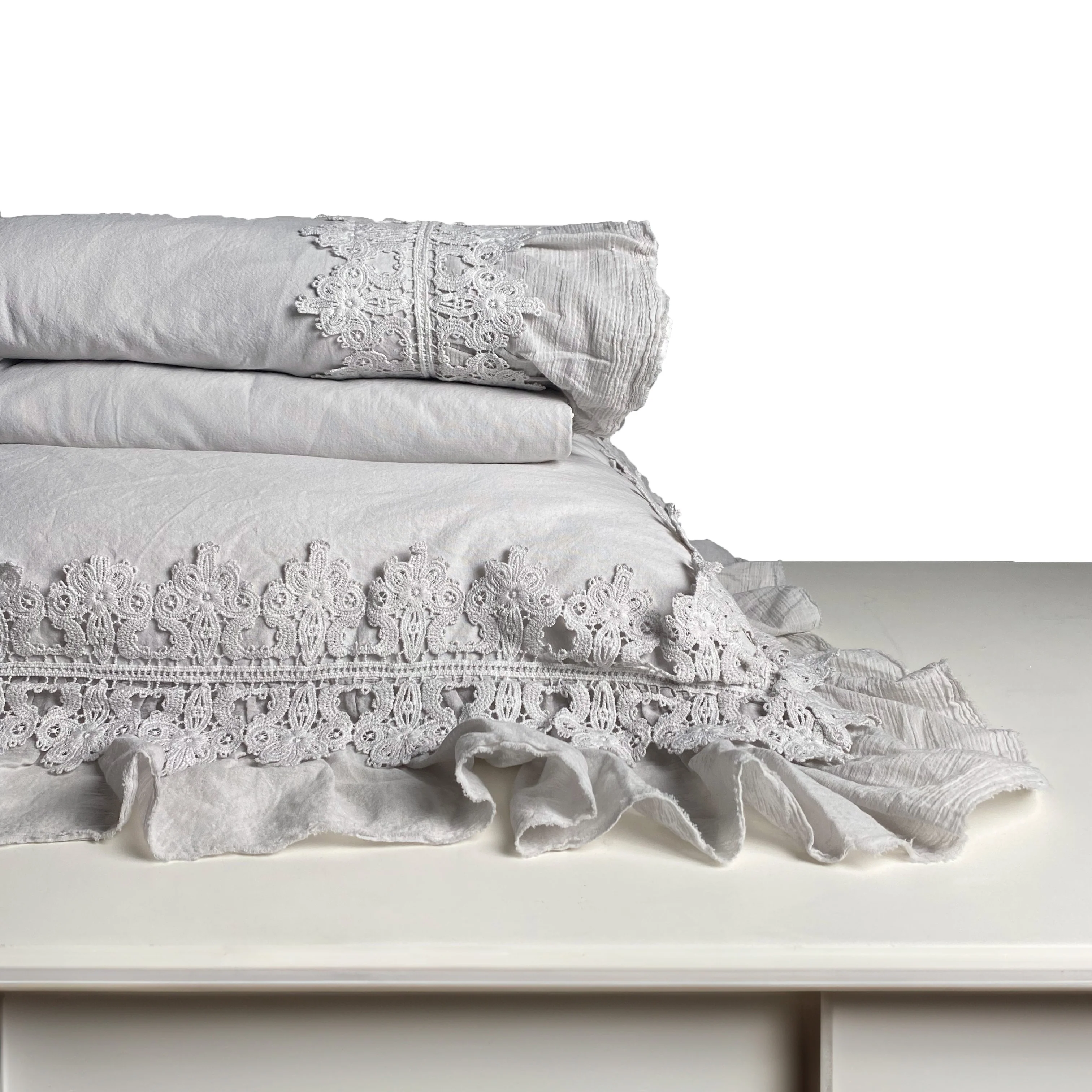 Completo Lenzuola in Cotone Stonewashed con Galetta e Pizzo - Ophelia - Image 7