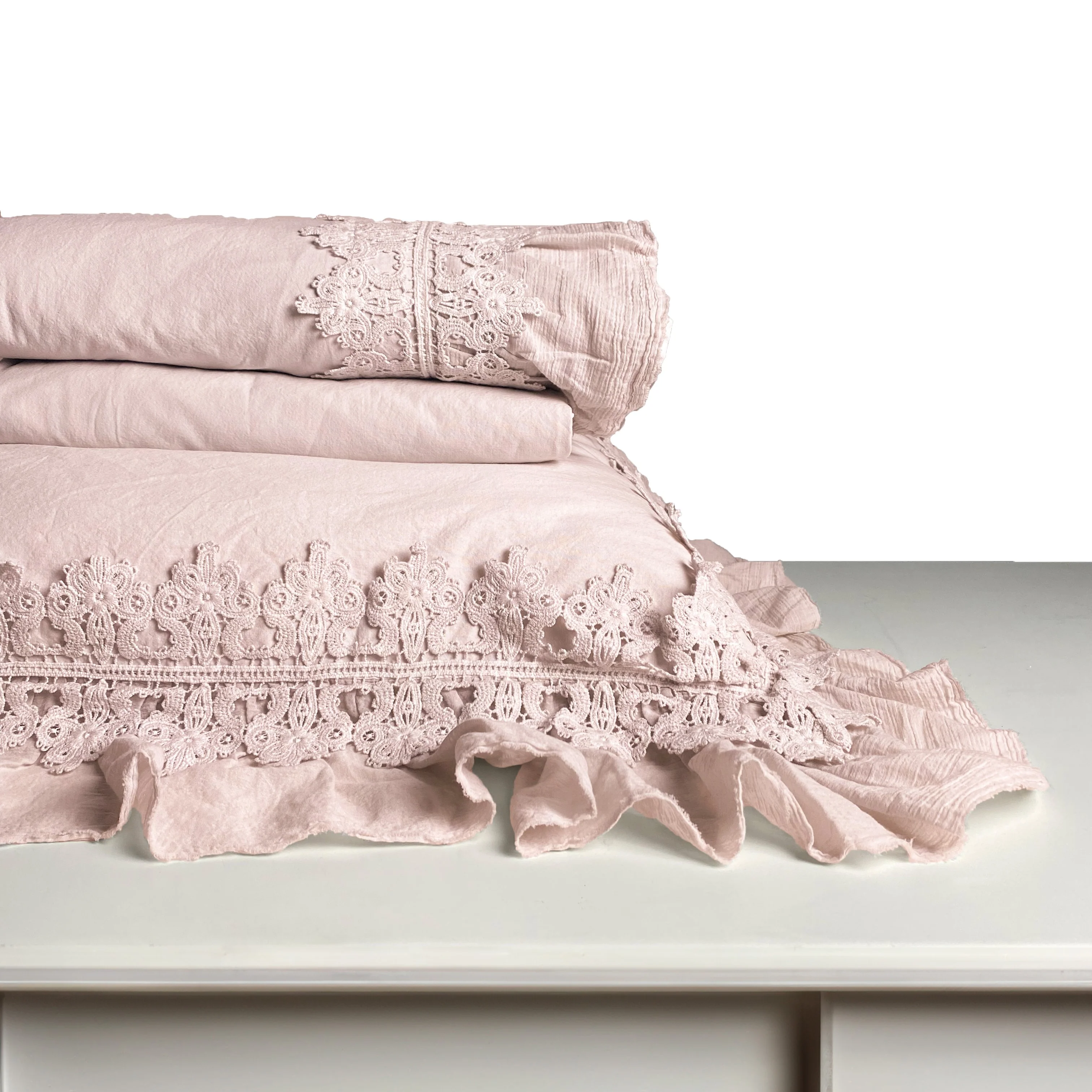 Completo Lenzuola in Cotone Stonewashed con Galetta e Pizzo - Ophelia - Image 9