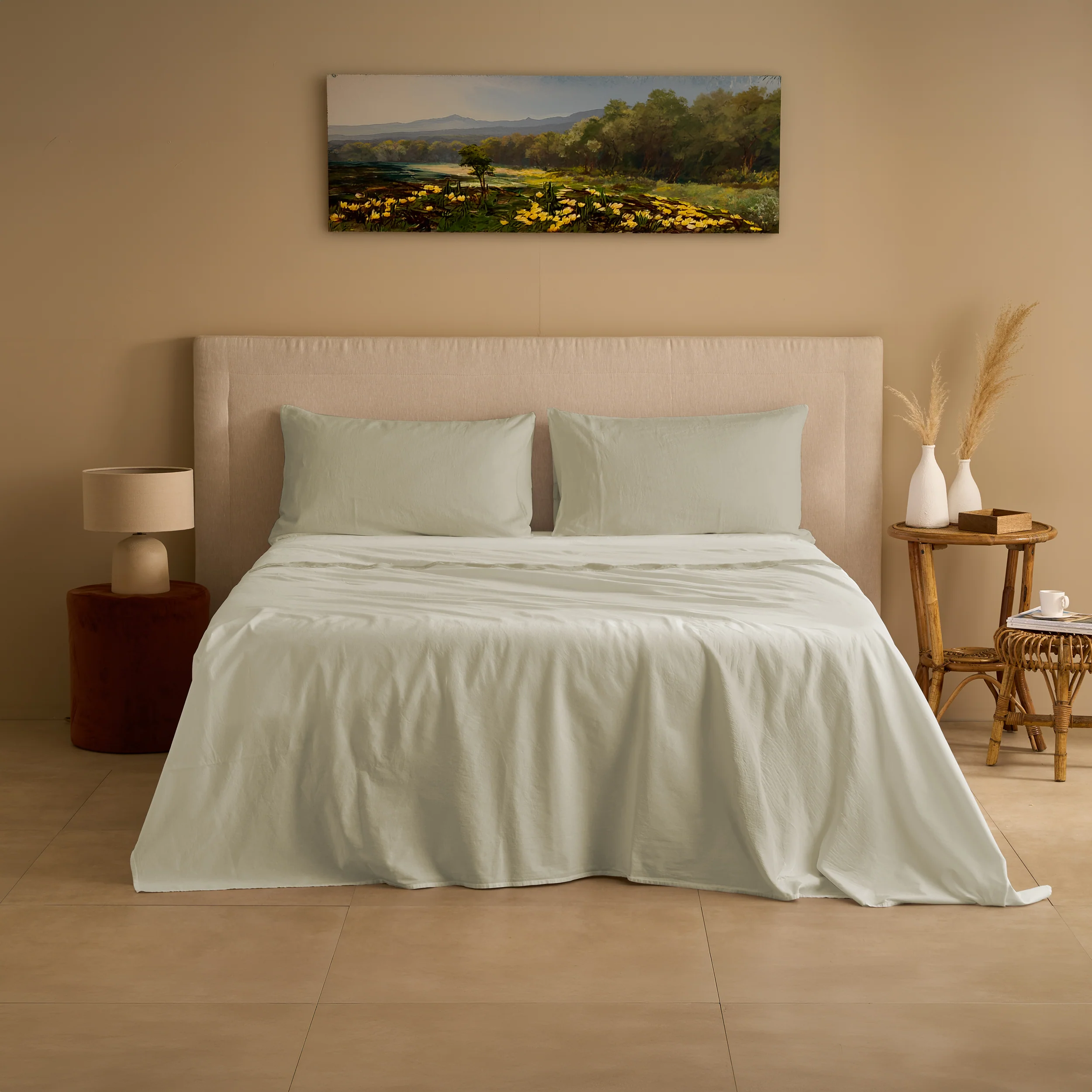 Completo Lenzuola Cotone e Lino StoneWashed No Stiro - Loira - Image 12