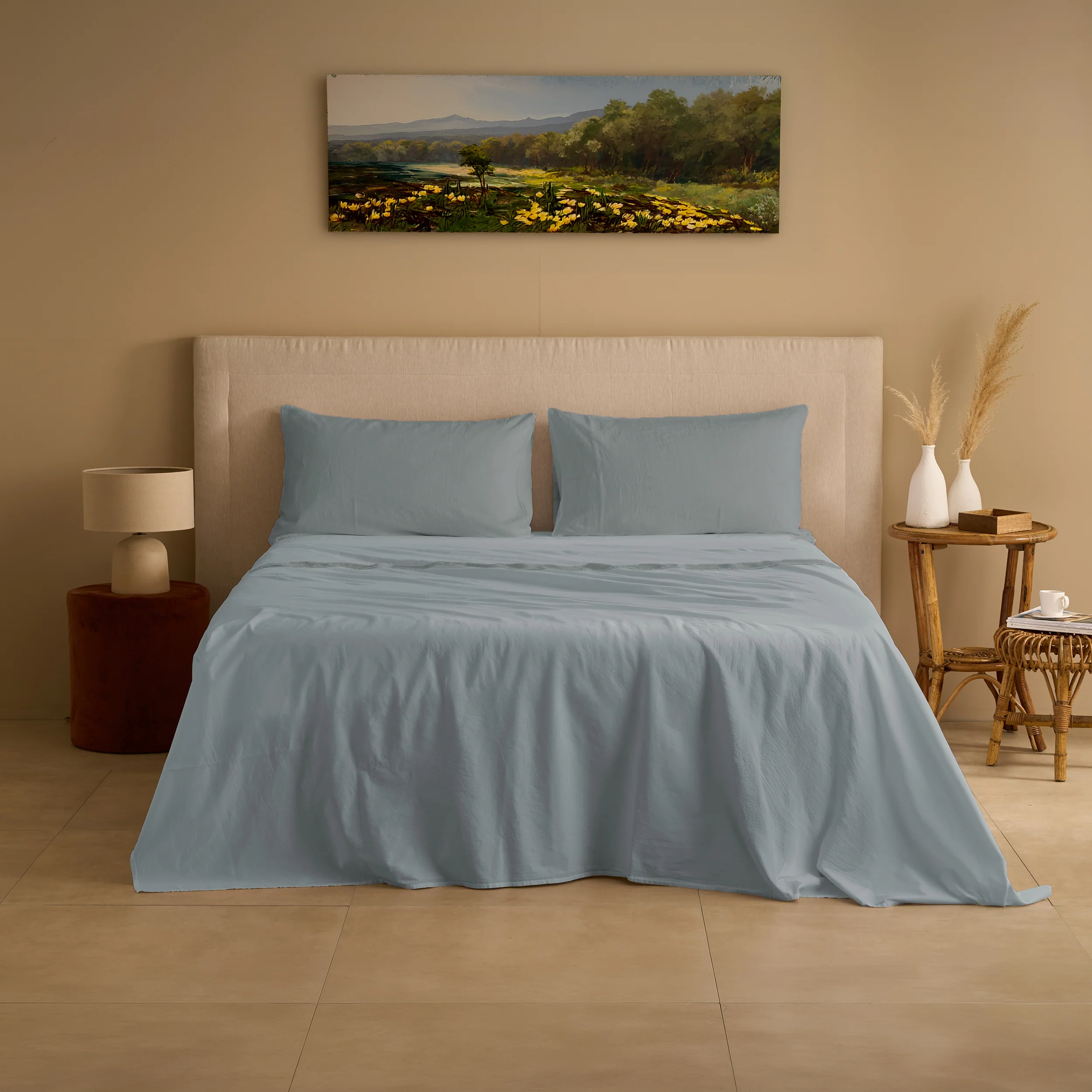 Completo Lenzuola Cotone e Lino StoneWashed No Stiro - Loira - Image 36