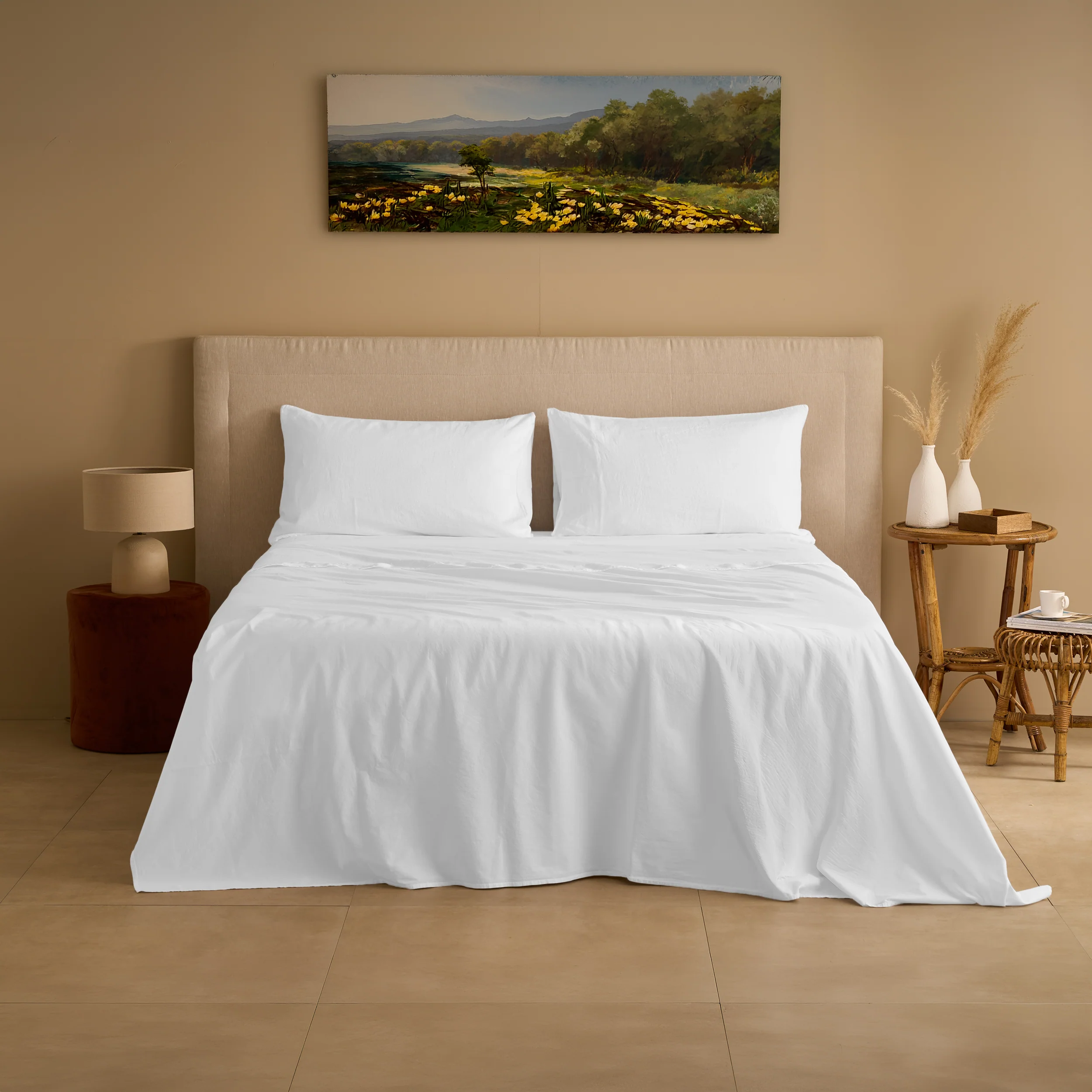 Completo Lenzuola Cotone e Lino StoneWashed No Stiro - Loira - Image 4