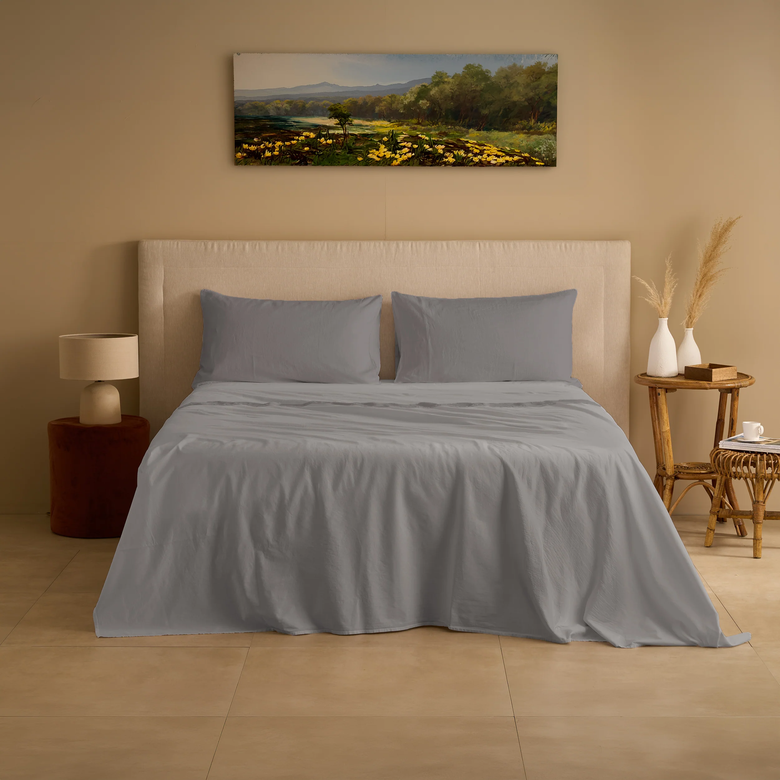 Completo Lenzuola Cotone e Lino StoneWashed No Stiro - Loira - Image 40