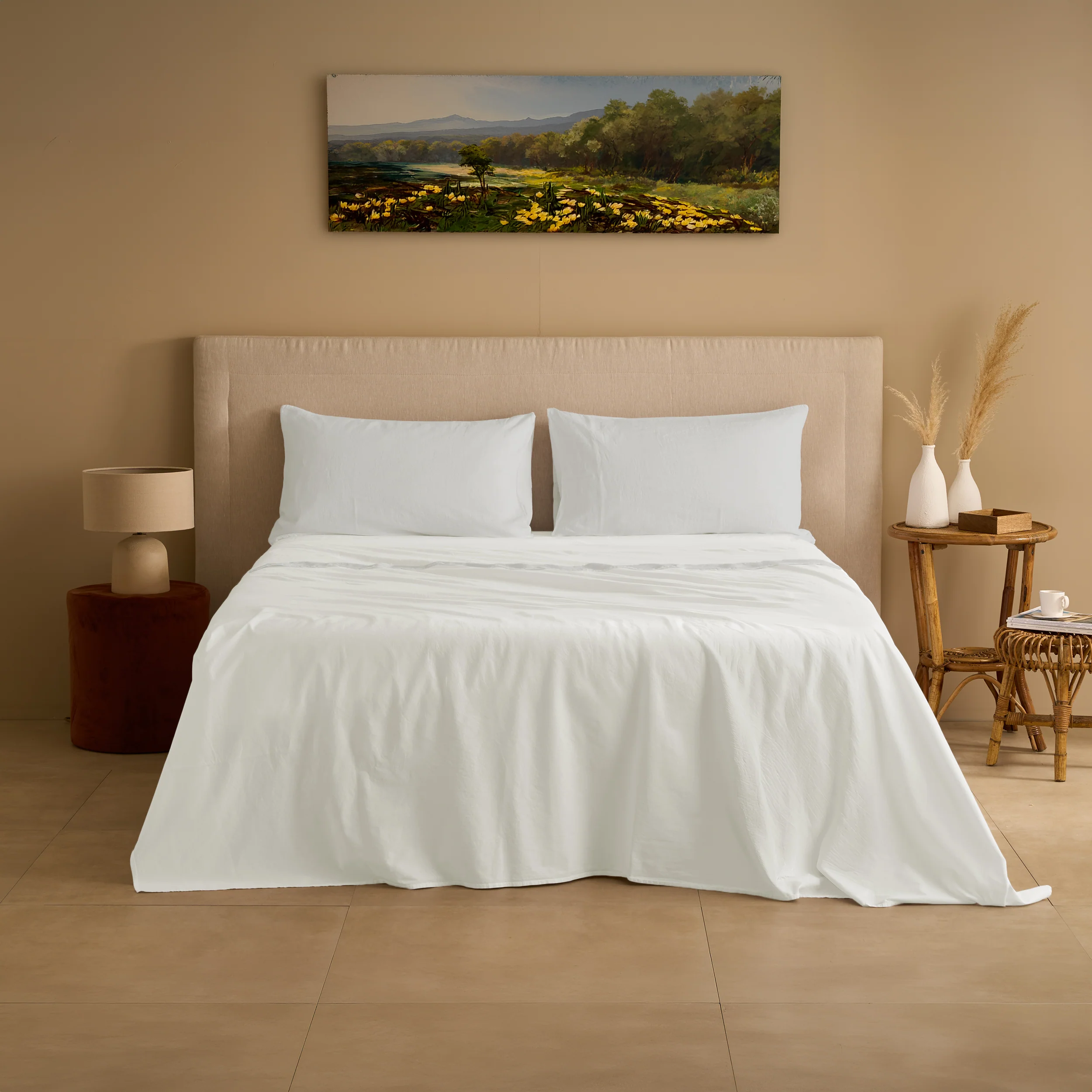 Completo Lenzuola Cotone e Lino StoneWashed No Stiro - Loira - Image 8