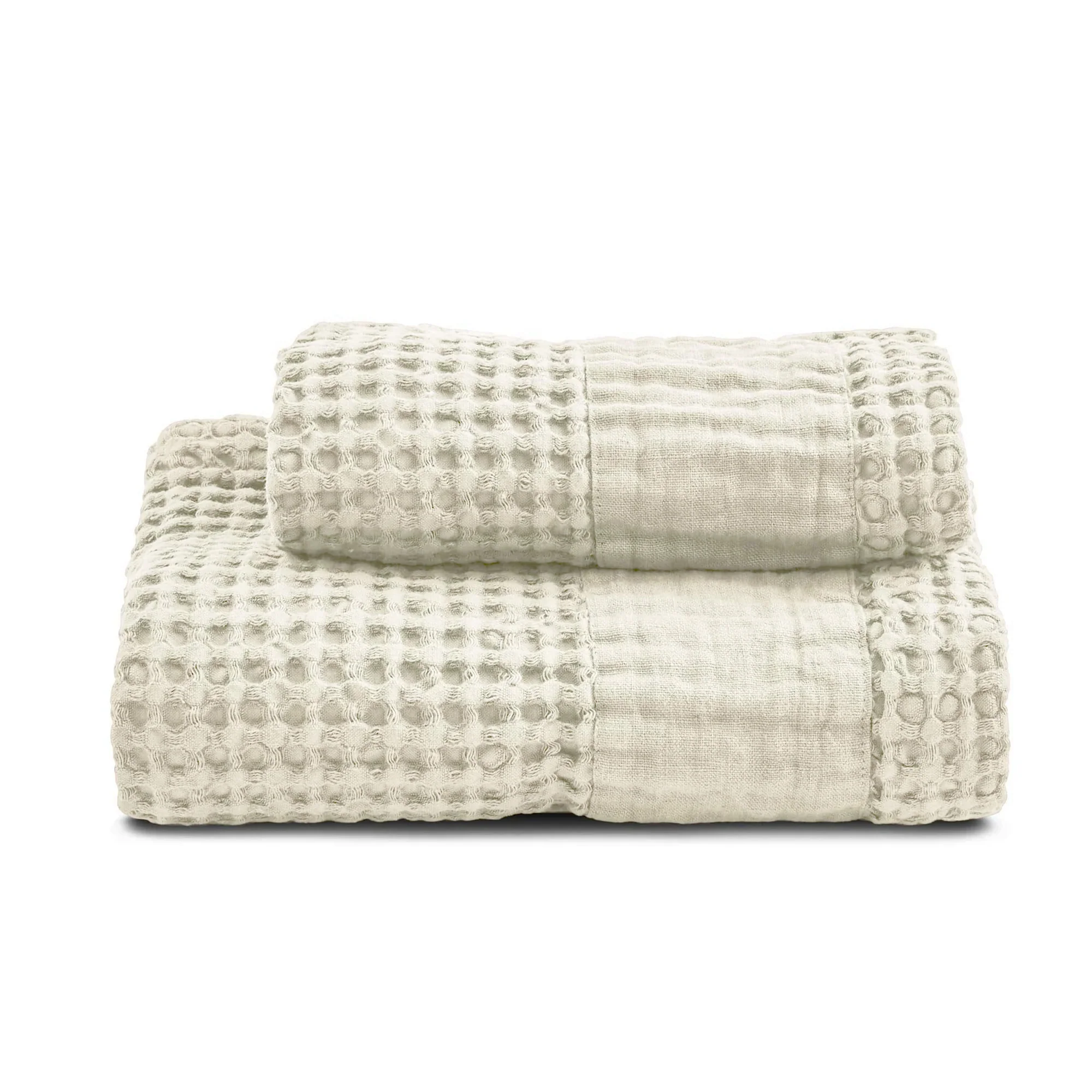 Coppia Nido d'Ape Stonewashed con Bordo in Lino - Jaspy - Image 11