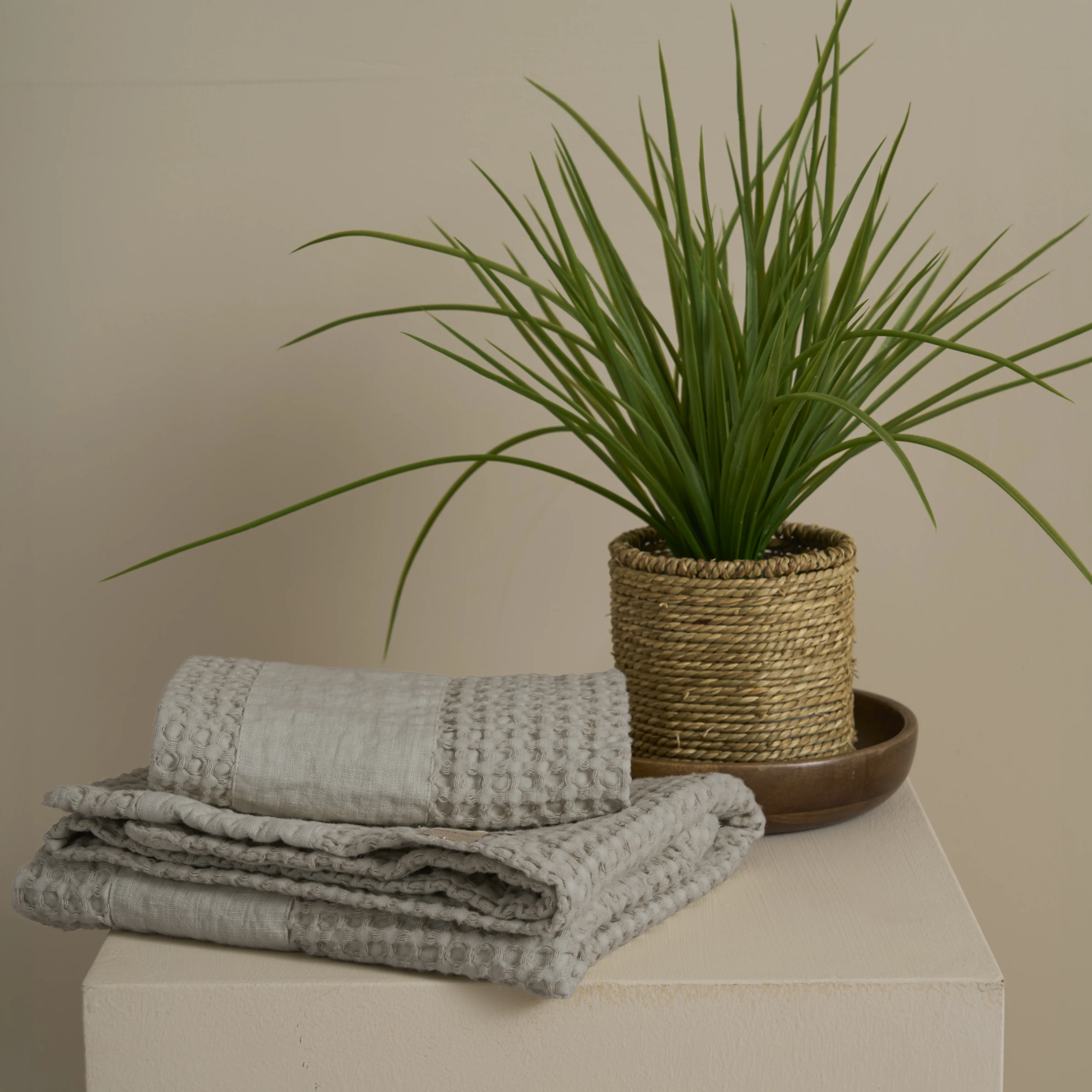 Coppia Nido d'Ape Stonewashed con Bordo in Lino - Jaspy - Image 20