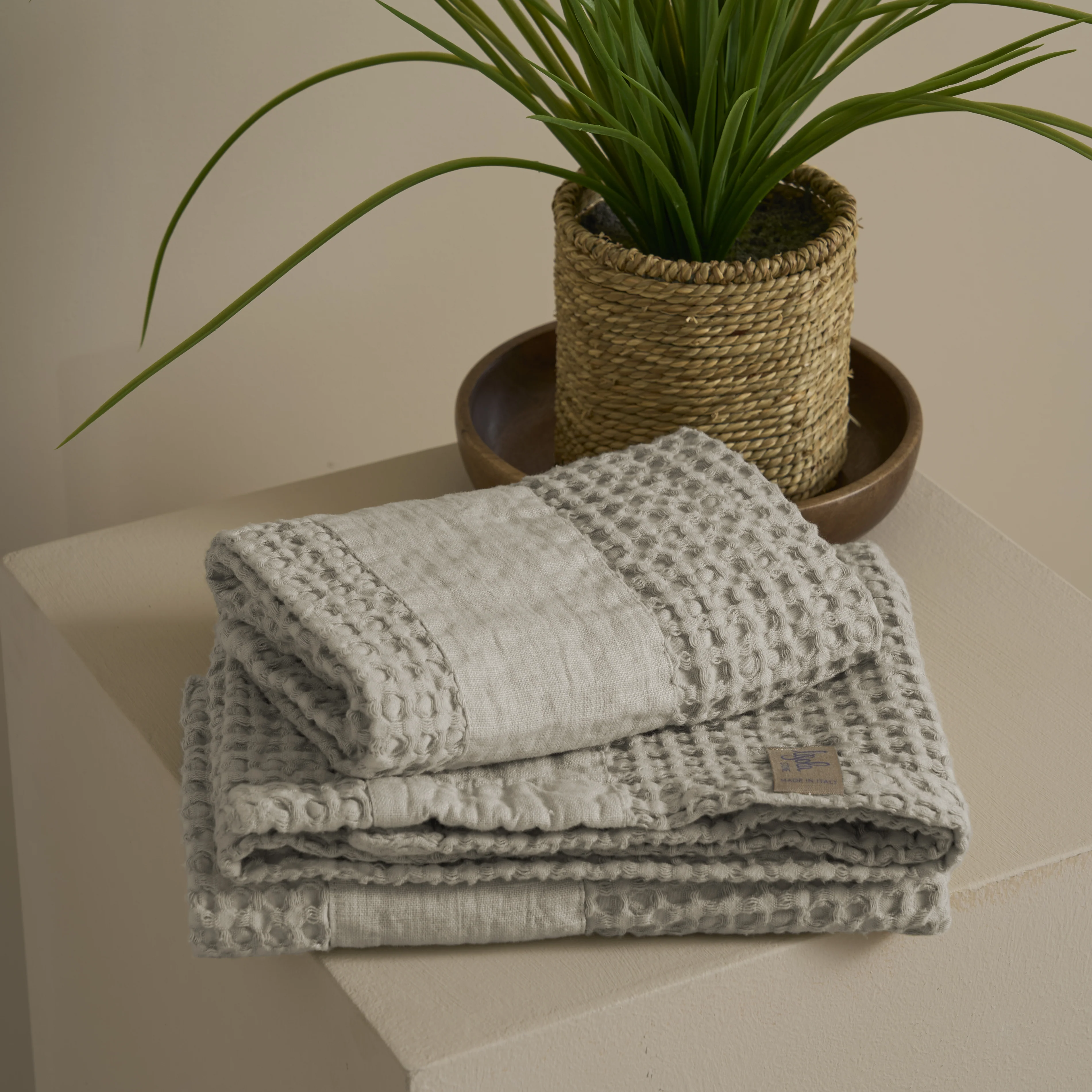 Coppia Nido d'Ape Stonewashed con Bordo in Lino - Jaspy - Image 21