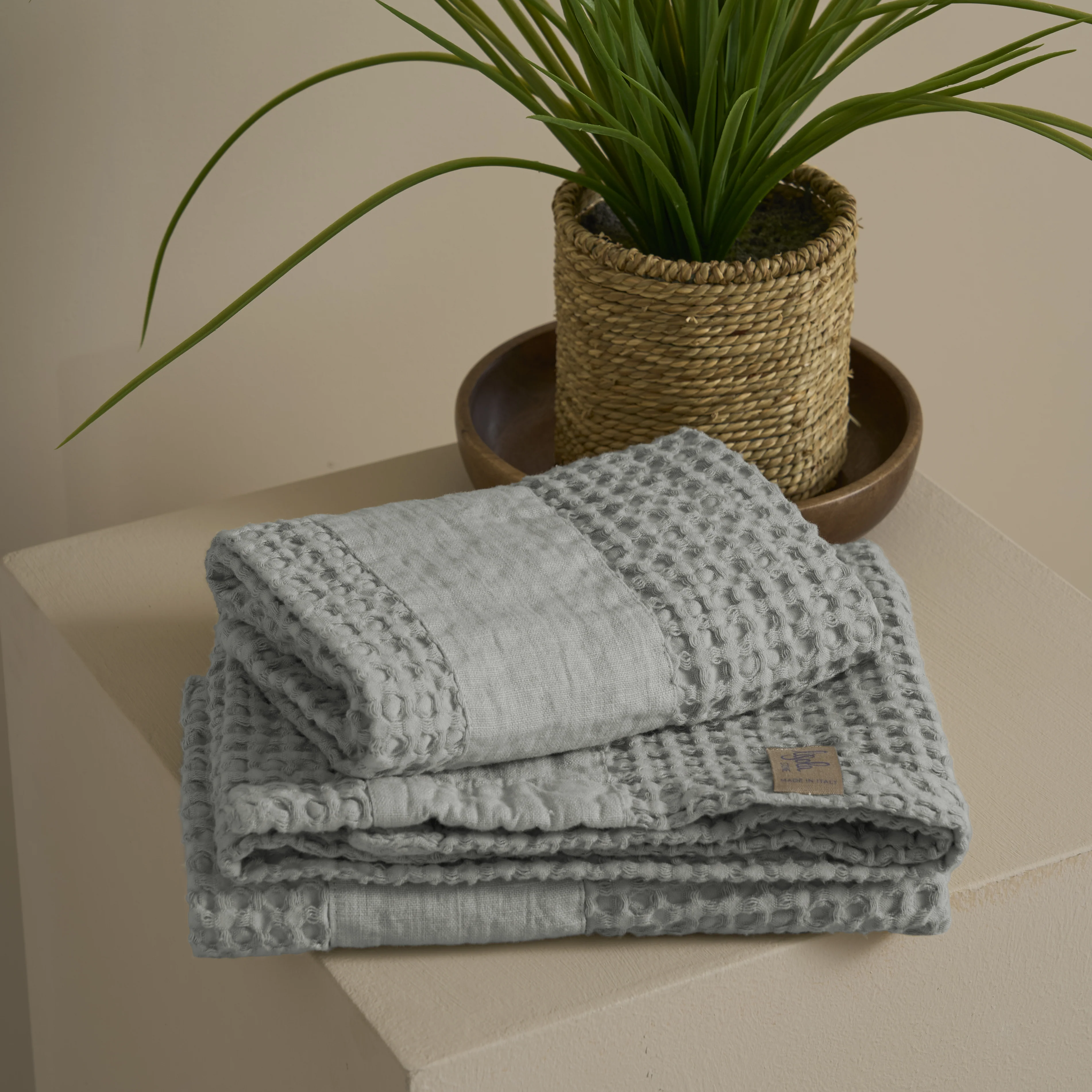 Coppia Nido d'Ape Stonewashed con Bordo in Lino - Jaspy - Image 25