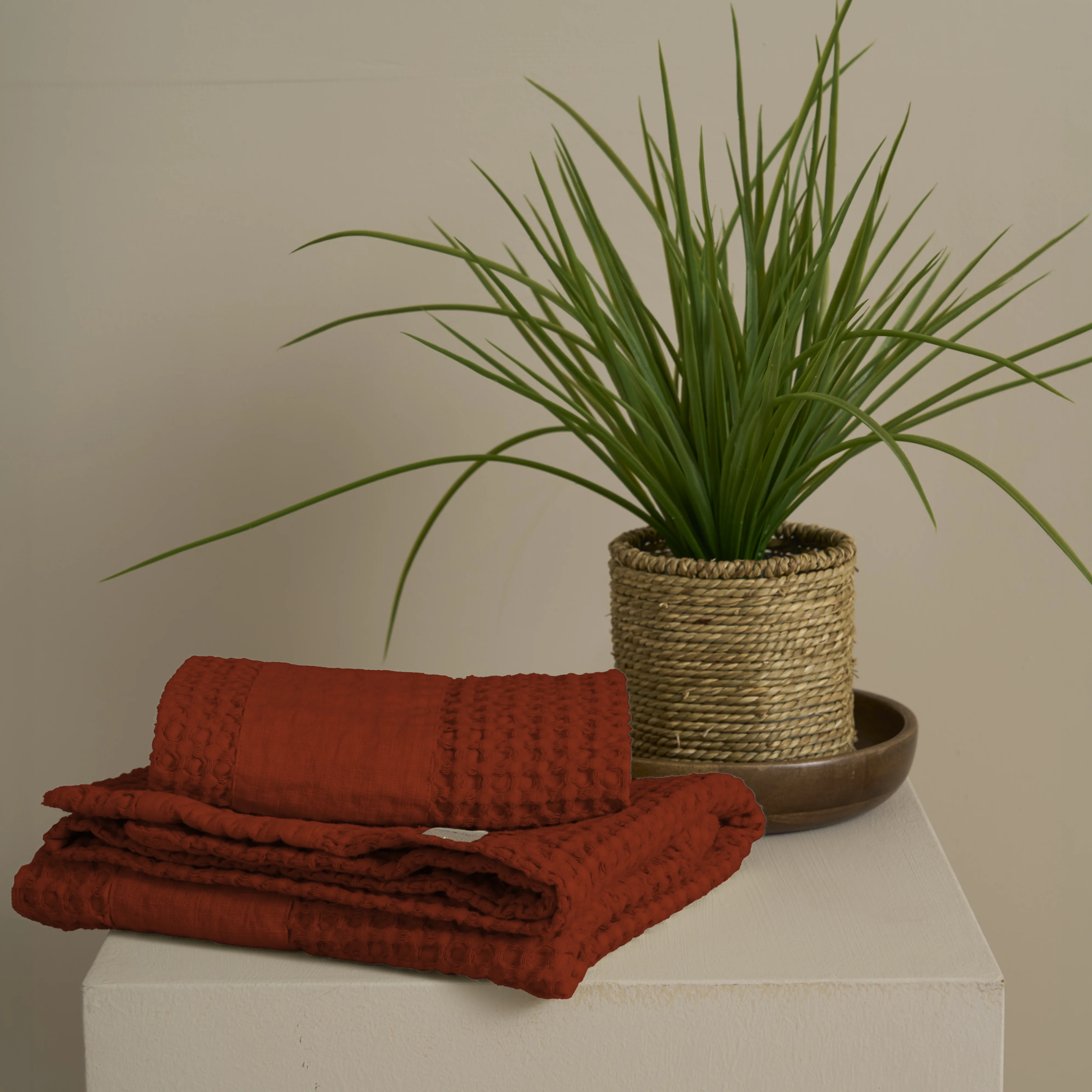 Coppia Nido d'Ape Stonewashed con Bordo in Lino - Jaspy - Image 49