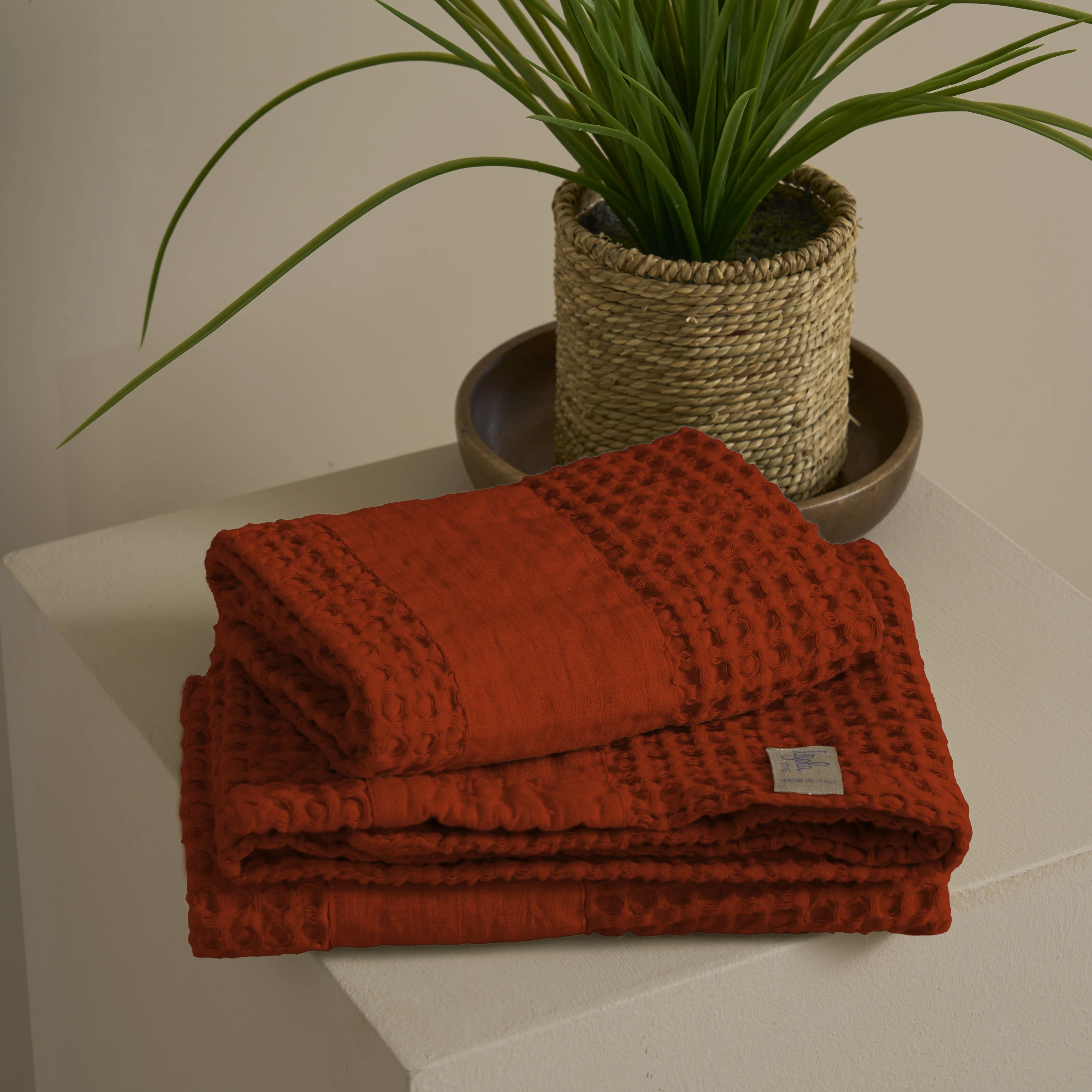 Coppia Nido d'Ape Stonewashed con Bordo in Lino - Jaspy - Image 50