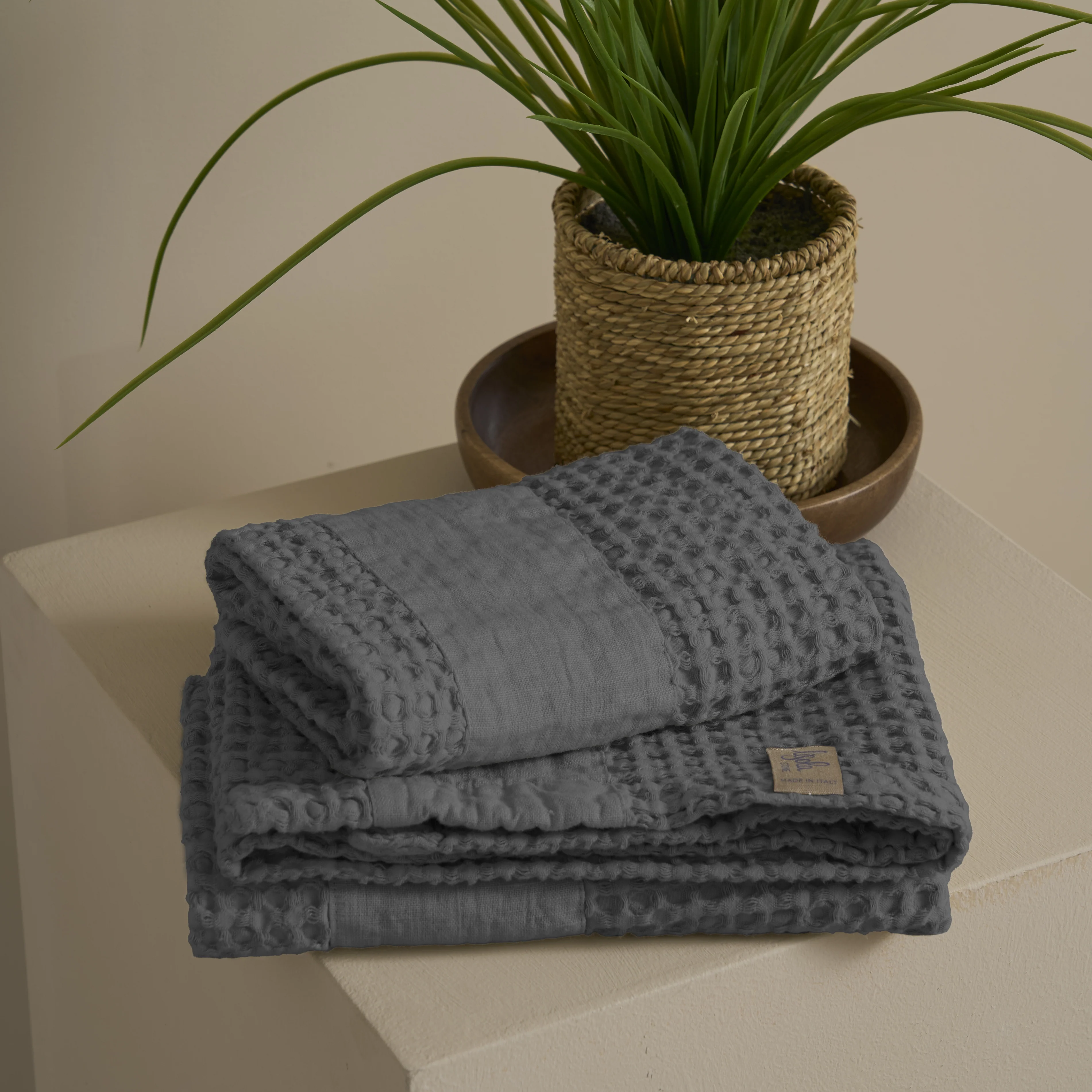 Coppia Nido d'Ape Stonewashed con Bordo in Lino - Jaspy - Image 54