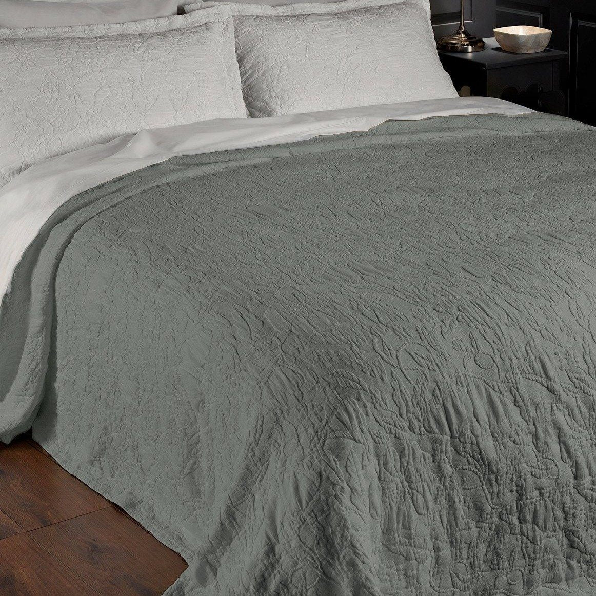 Copriletto in Cotone in tinta unita StoneWashed jacquard floreale - Triptree - Image 6