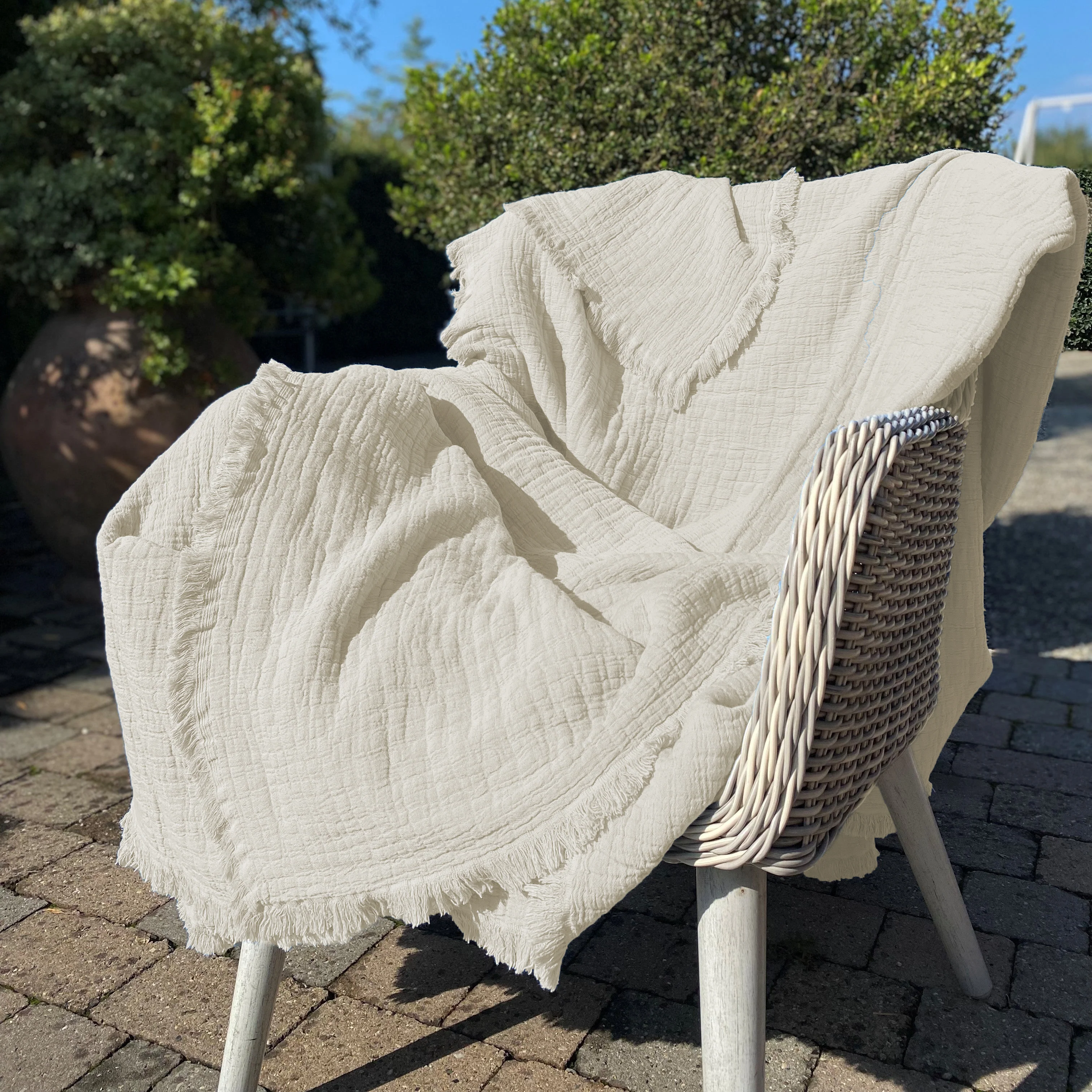 Copriletto in Cotone Stonewashed Tinto in Capo con Frangette - Uni Mellow - Image 3