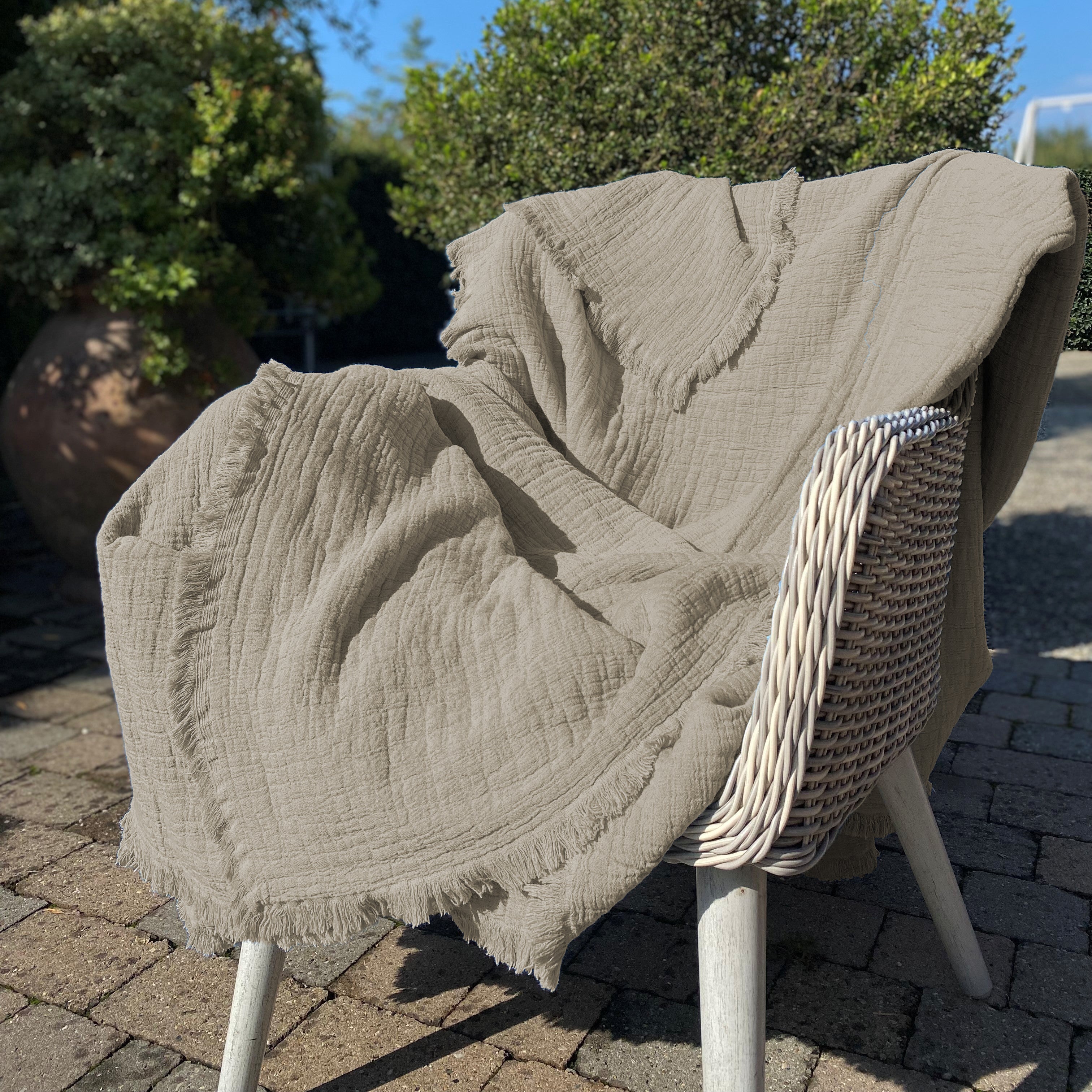 Copriletto in Cotone Stonewashed Tinto in Capo con Frangette - Uni Mellow - Image 4