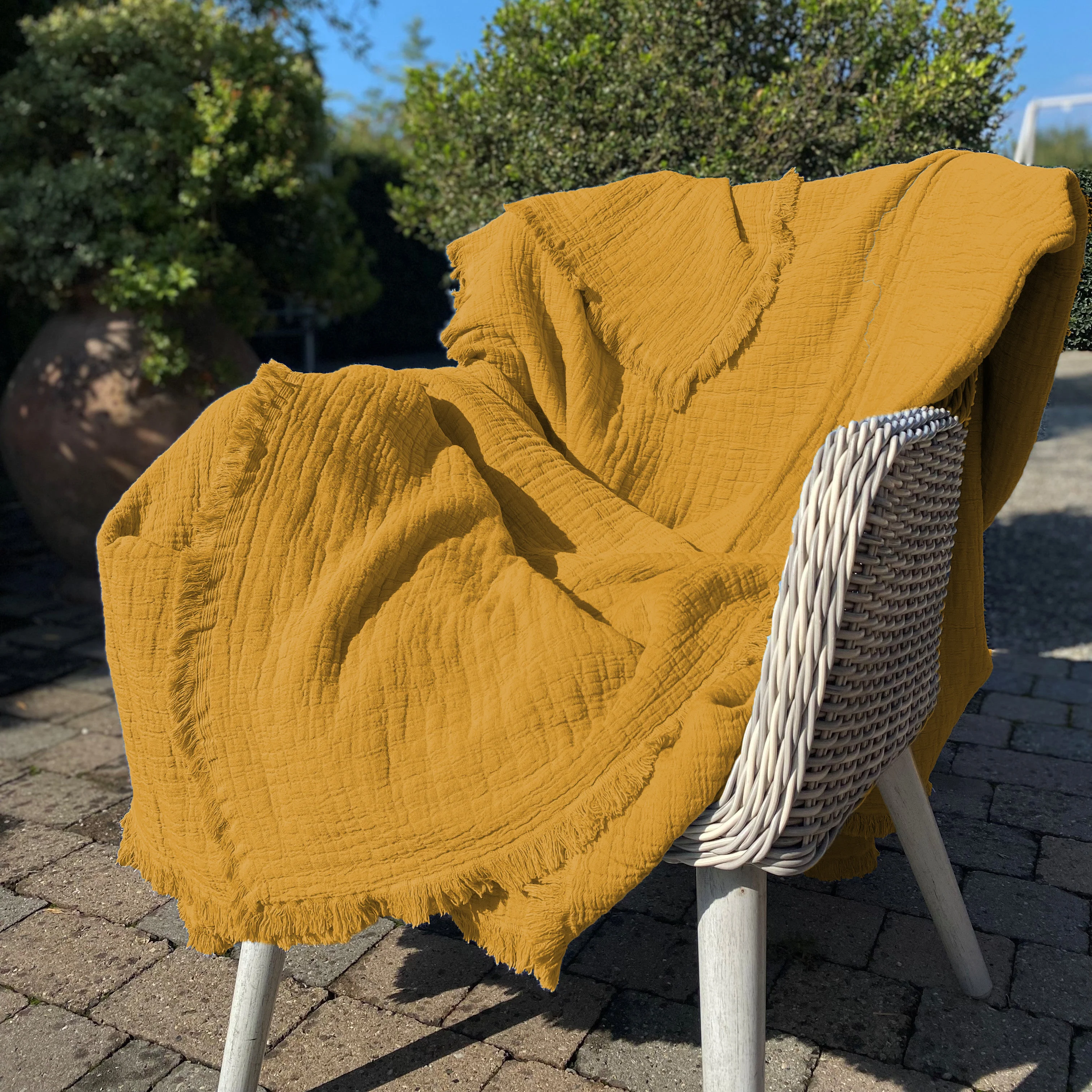 Copriletto in Cotone Stonewashed Tinto in Capo con Frangette - Uni Mellow - Image 5