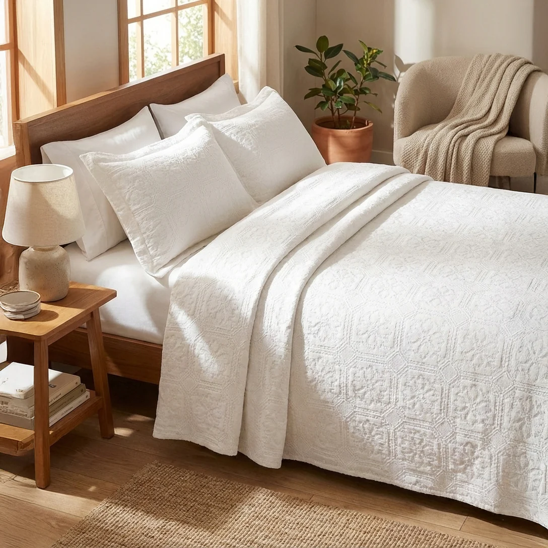 Copriletto in Puro Cotone con Fantasia Jacquard - Orosei