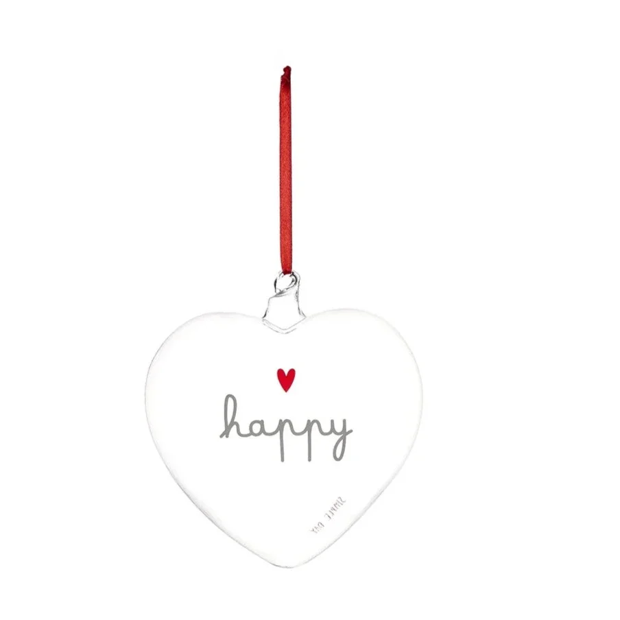 Cuore Decorativo in Vetro Borosilicato Serigrafato - Happy - Image 4