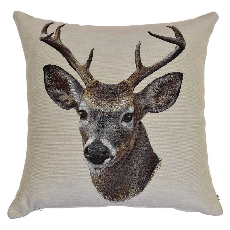 Cuscino in Cotone Stampato con Cervo Frontale - Stag - Image 2