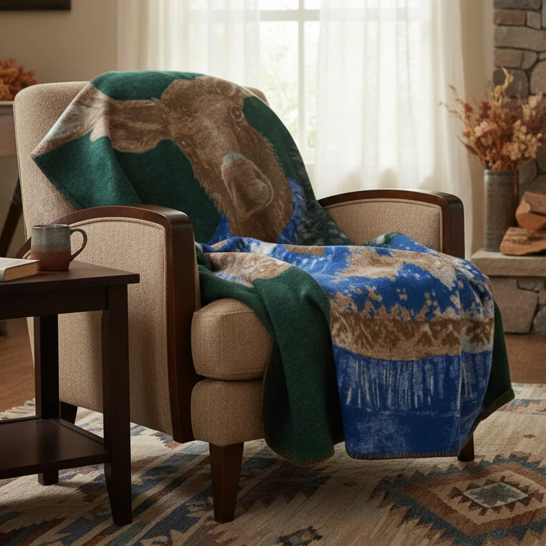 Plaid in Lana Cotta con Alce Natalizio - Moose - Image 3