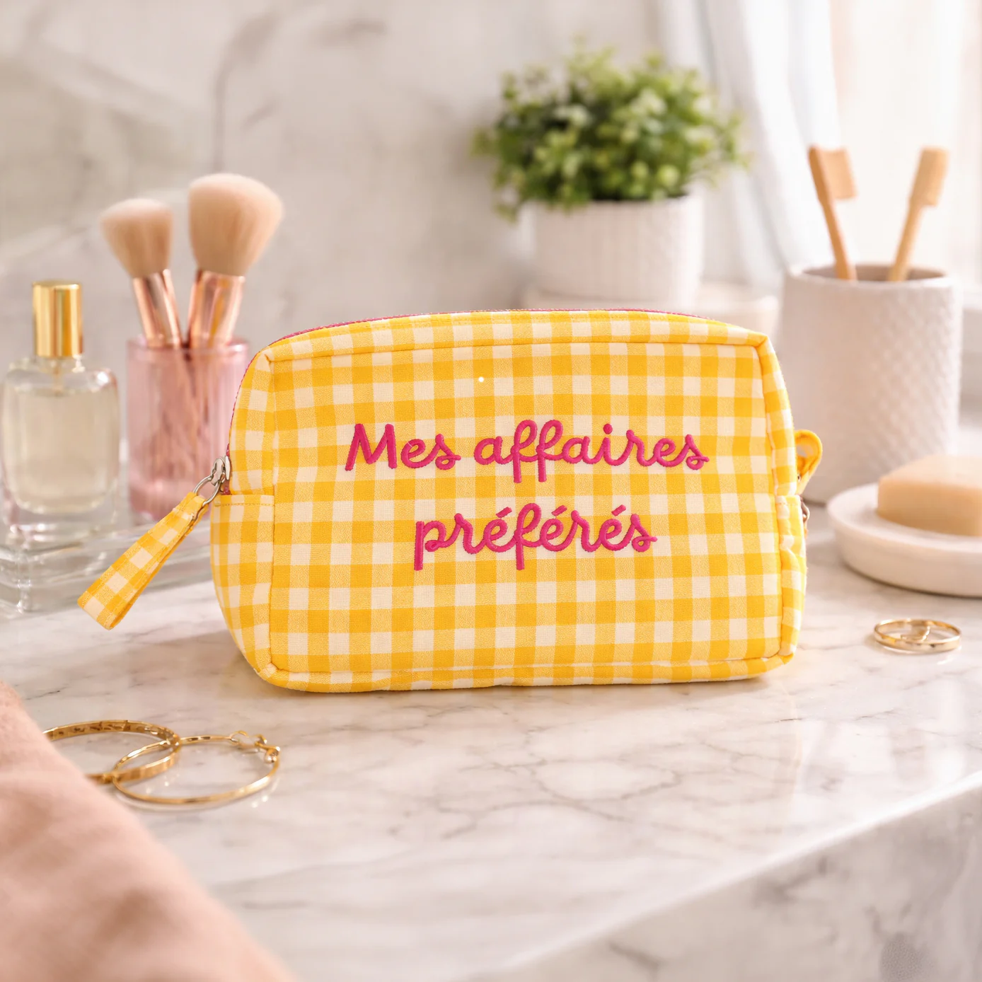 Pochette a Quadretti con Scritta Ricamata - Anna