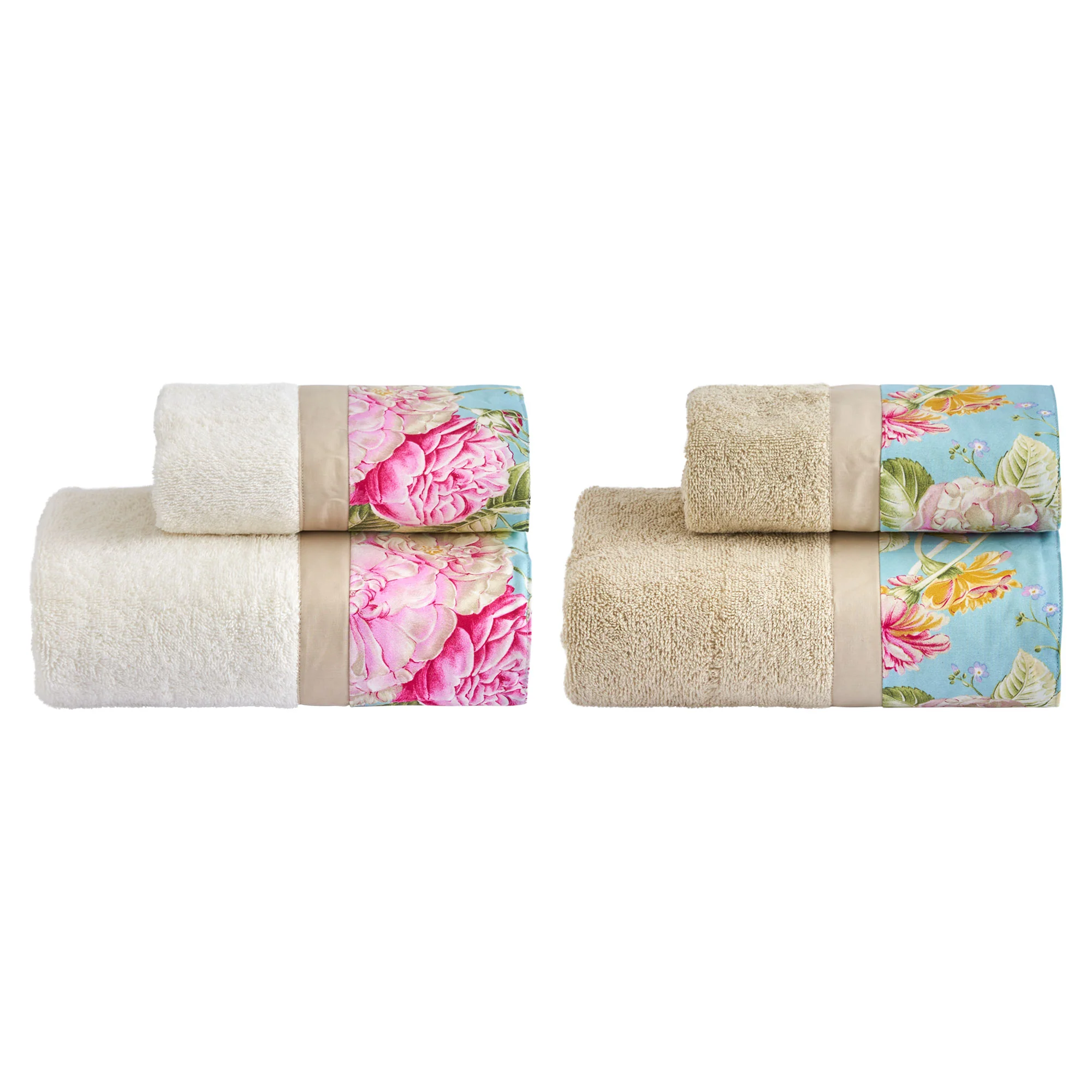 Set 2 Coppie in Spugna di Cotone con Balza in Percalle - Floraison - Image 4