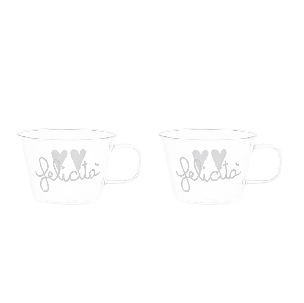 Set 2 Tazze in Vetro Borosilicato Serigrafate - Felicità - Image 2