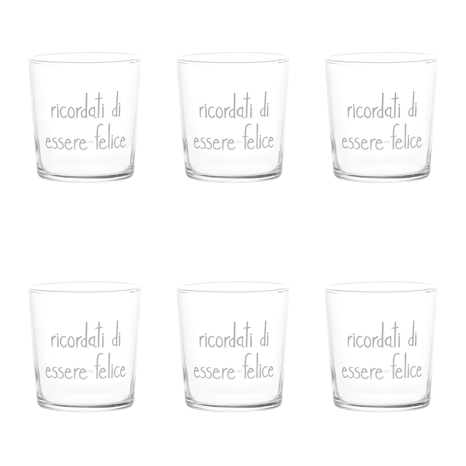 Set 6 Bicchieri in Vetro Temperato Serigrafati - Ricordati di Essere Felice - Image 2