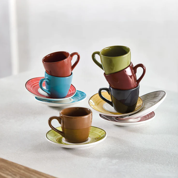 Set 6 Tazzine con Piattino abbinato in Porcellana Colorata - Daily