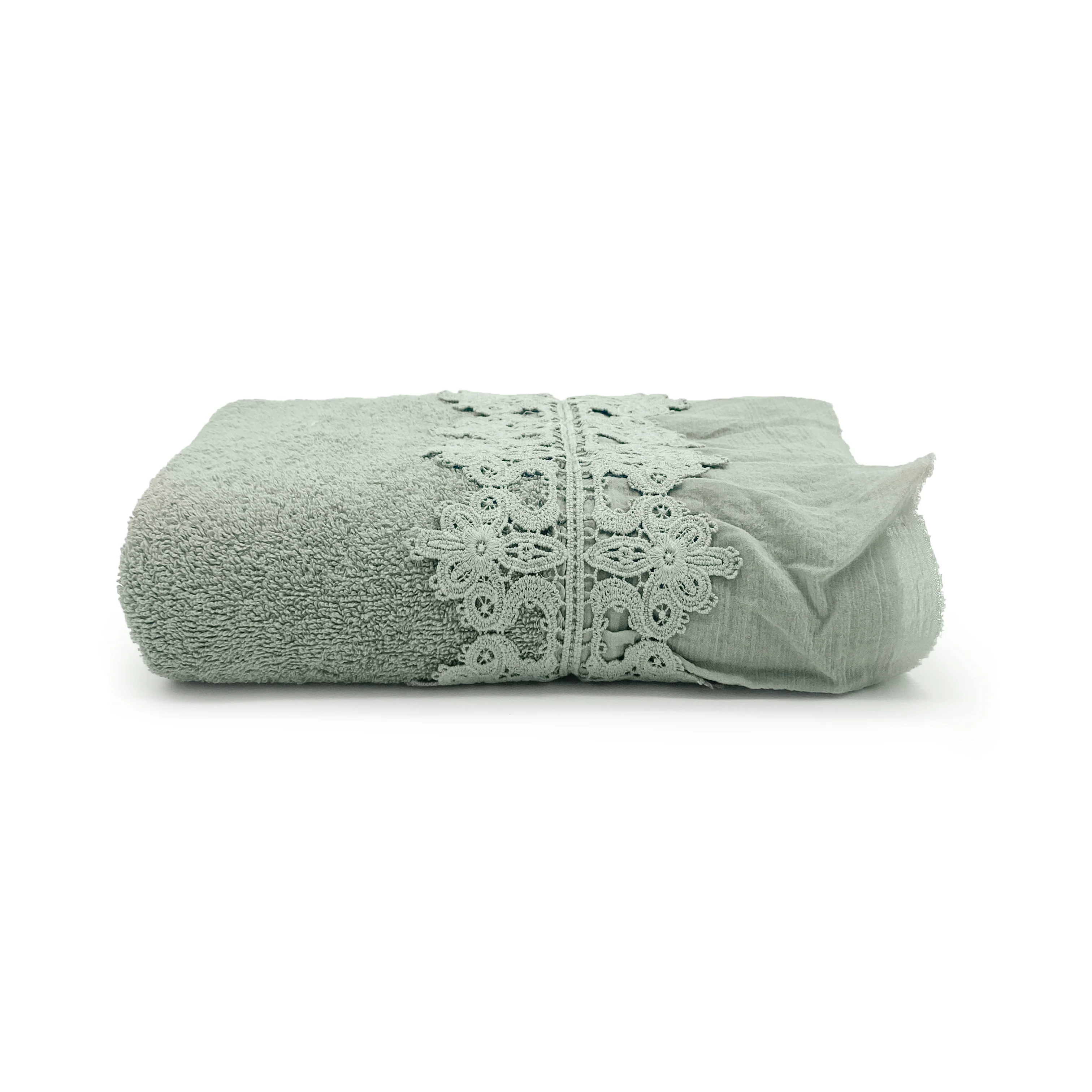 Telo Bagno in Spugna di Cotone con Balza in Cotone Stonewashed - Ophelia - Image 2